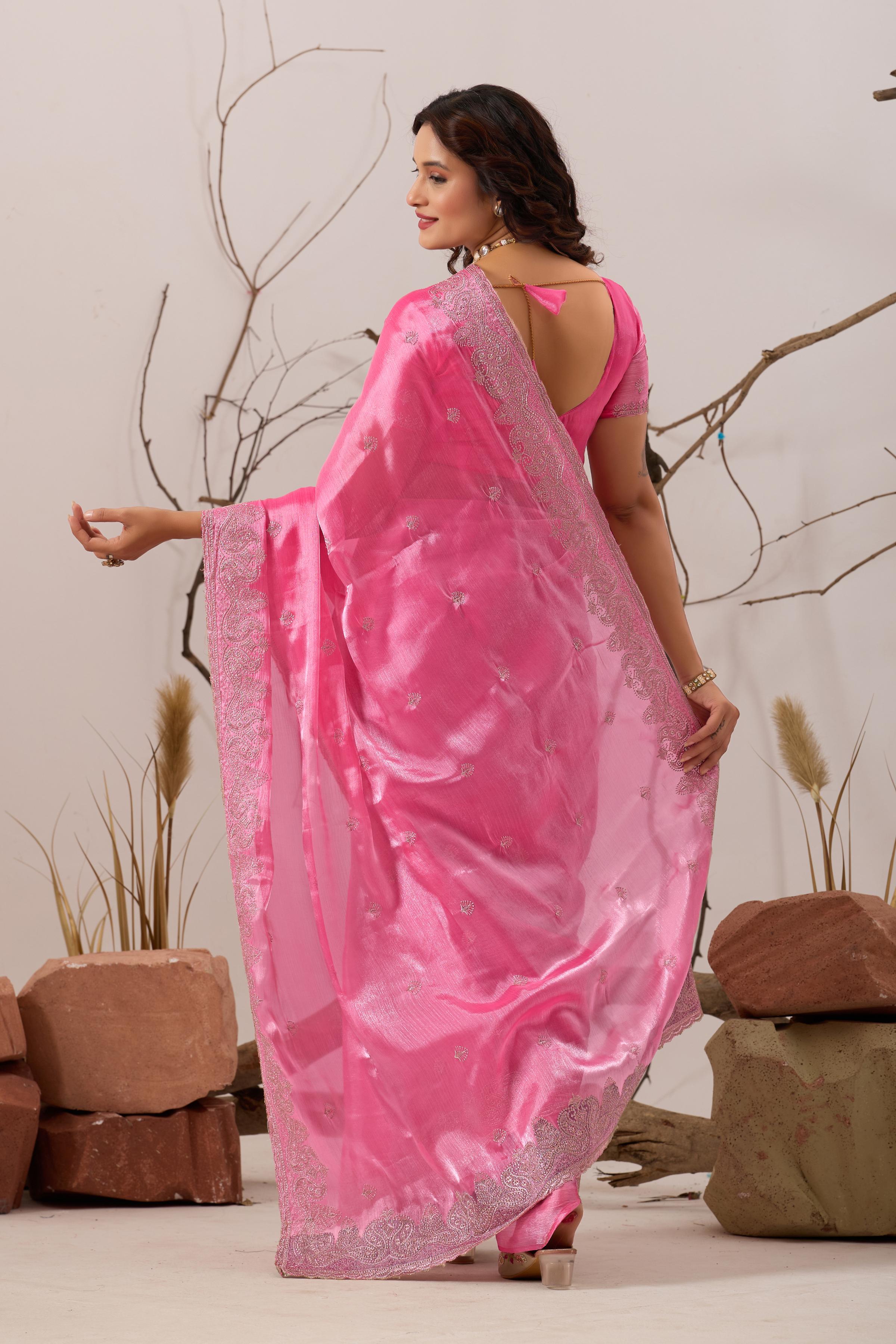 Baby Pink Jimmy Choo Embroidered Saree