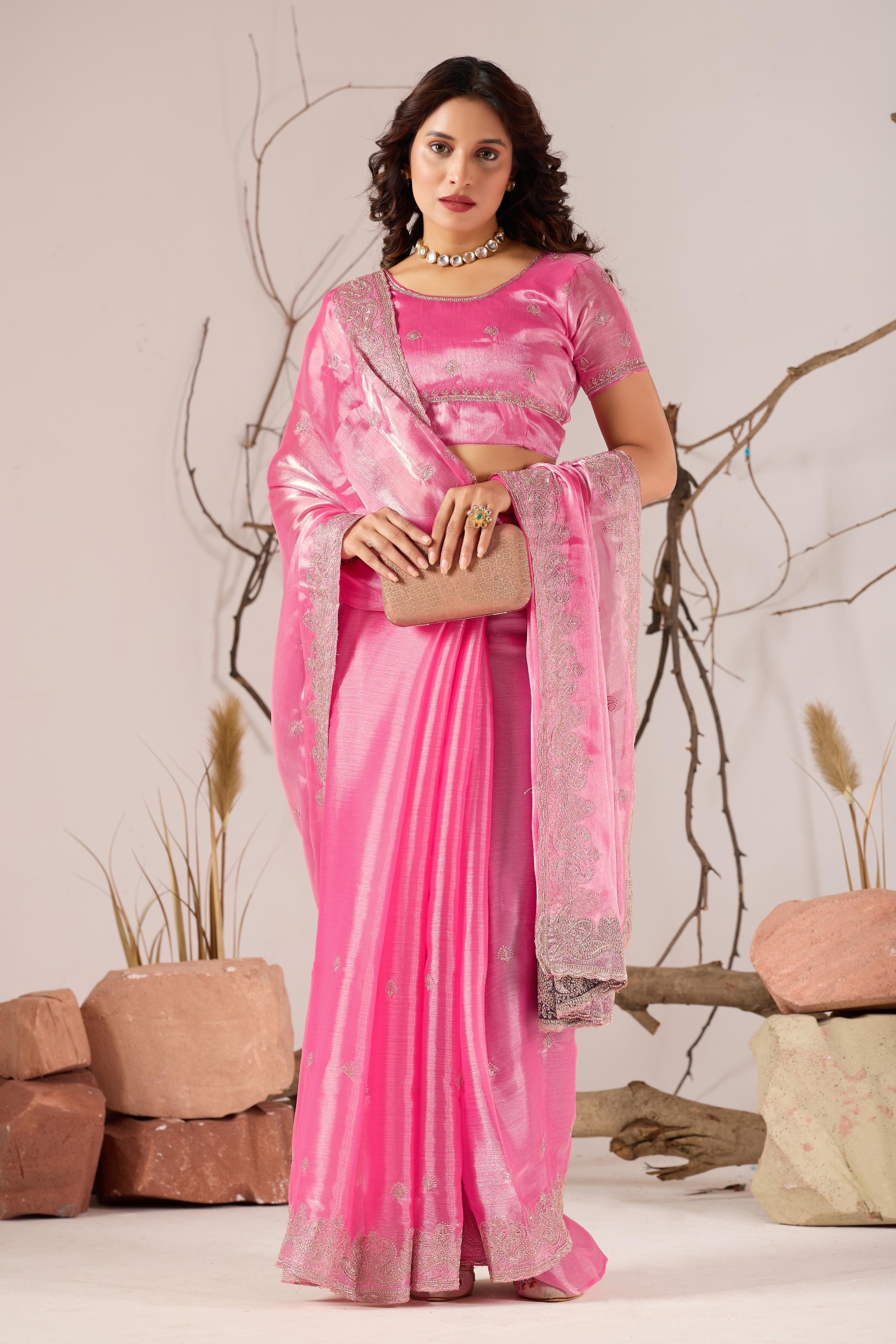 Baby Pink Jimmy Choo Embroidered Saree