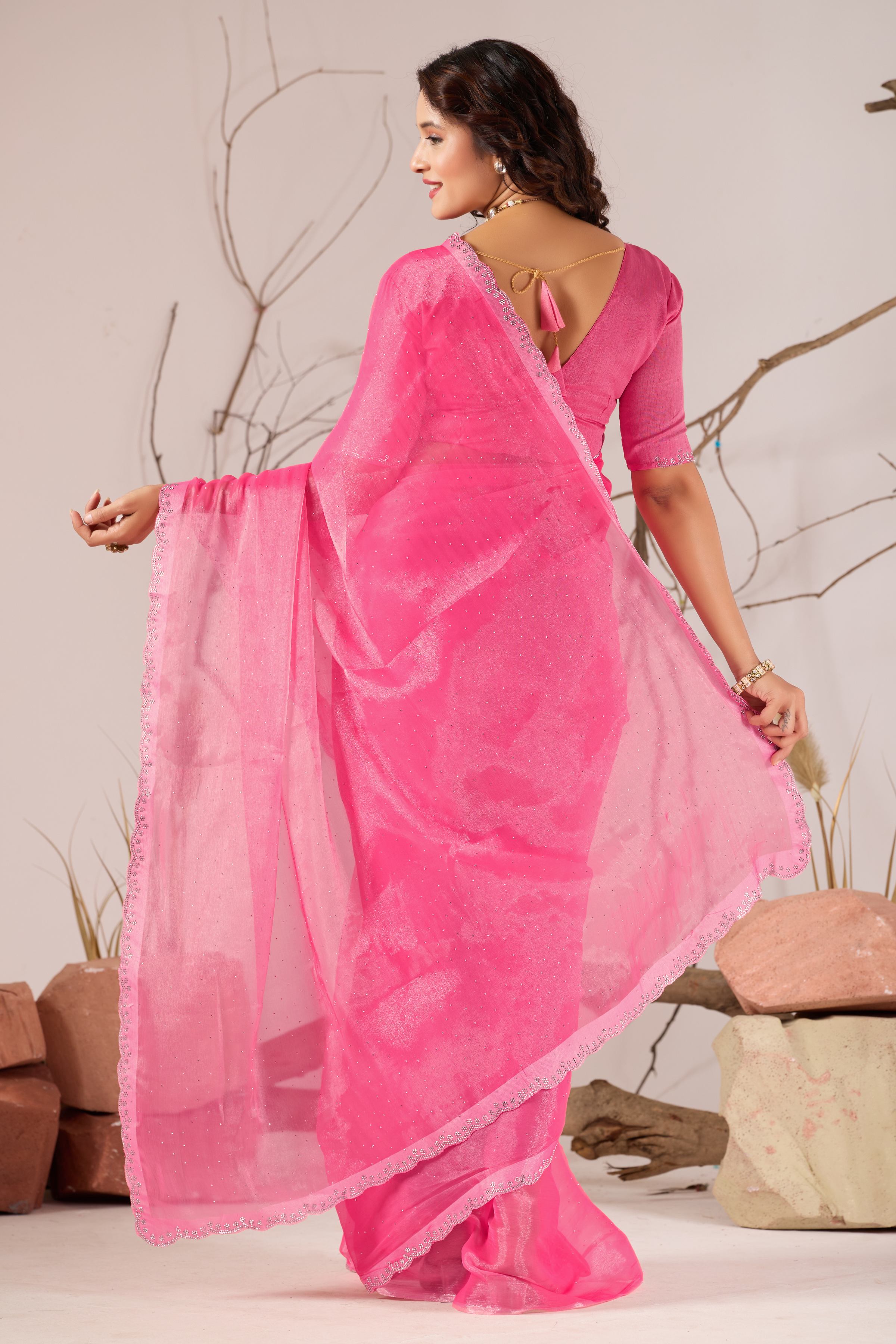 Baby Pink Jimmy Choo Shimmer Designer Saree