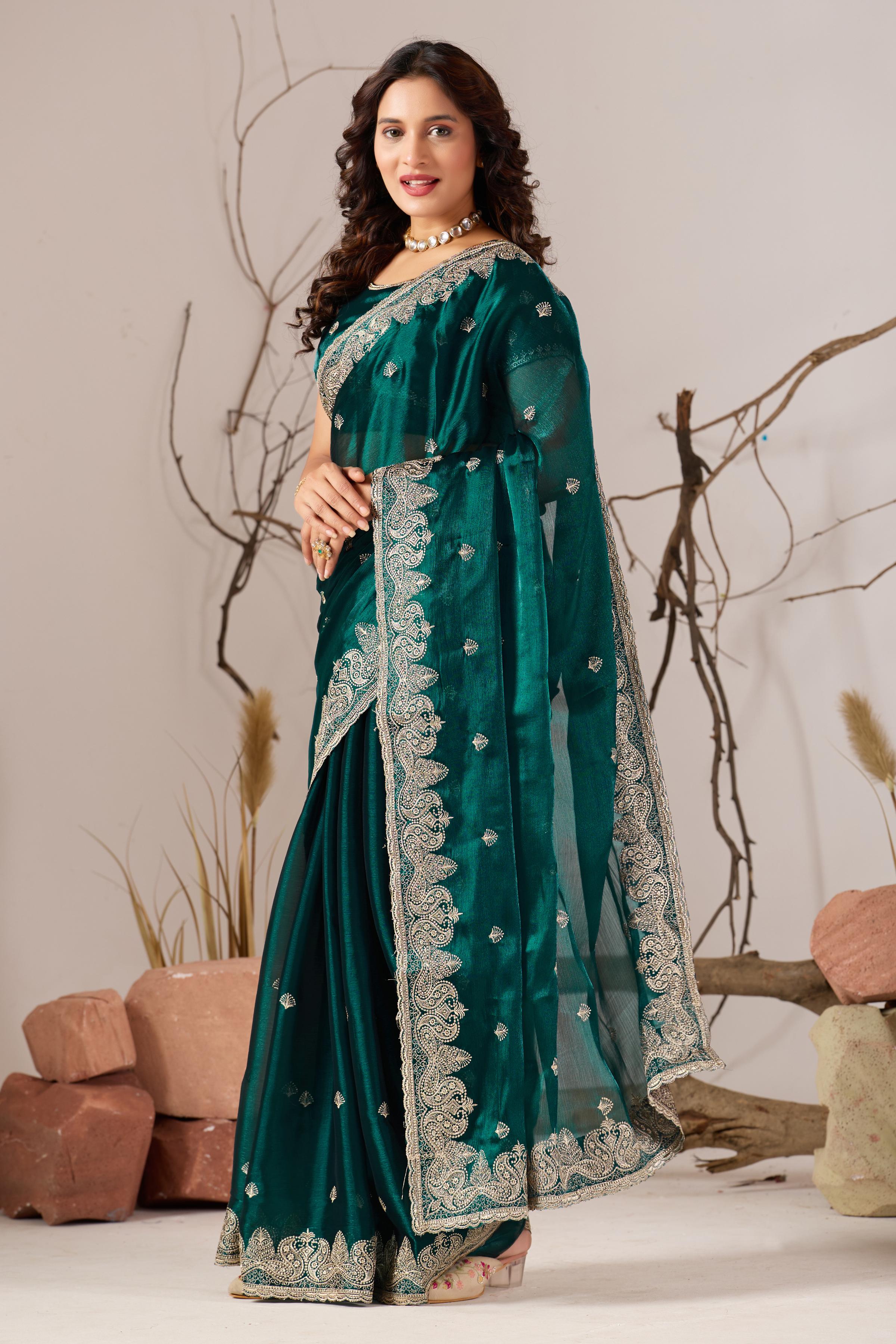 Green Jimmy Choo Embroidered Saree