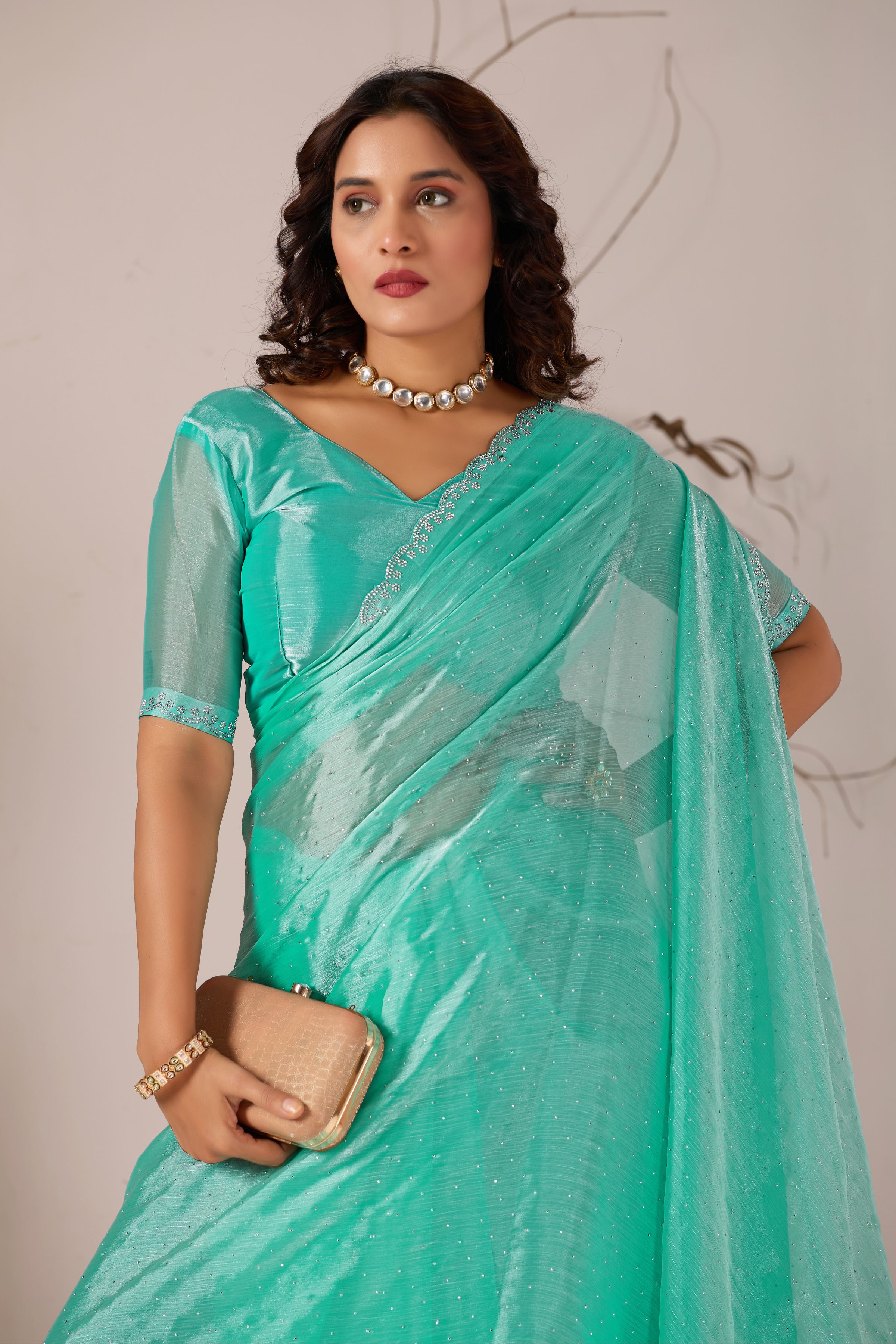 Sea Green Jimmy Choo Shimmer Designer Saree