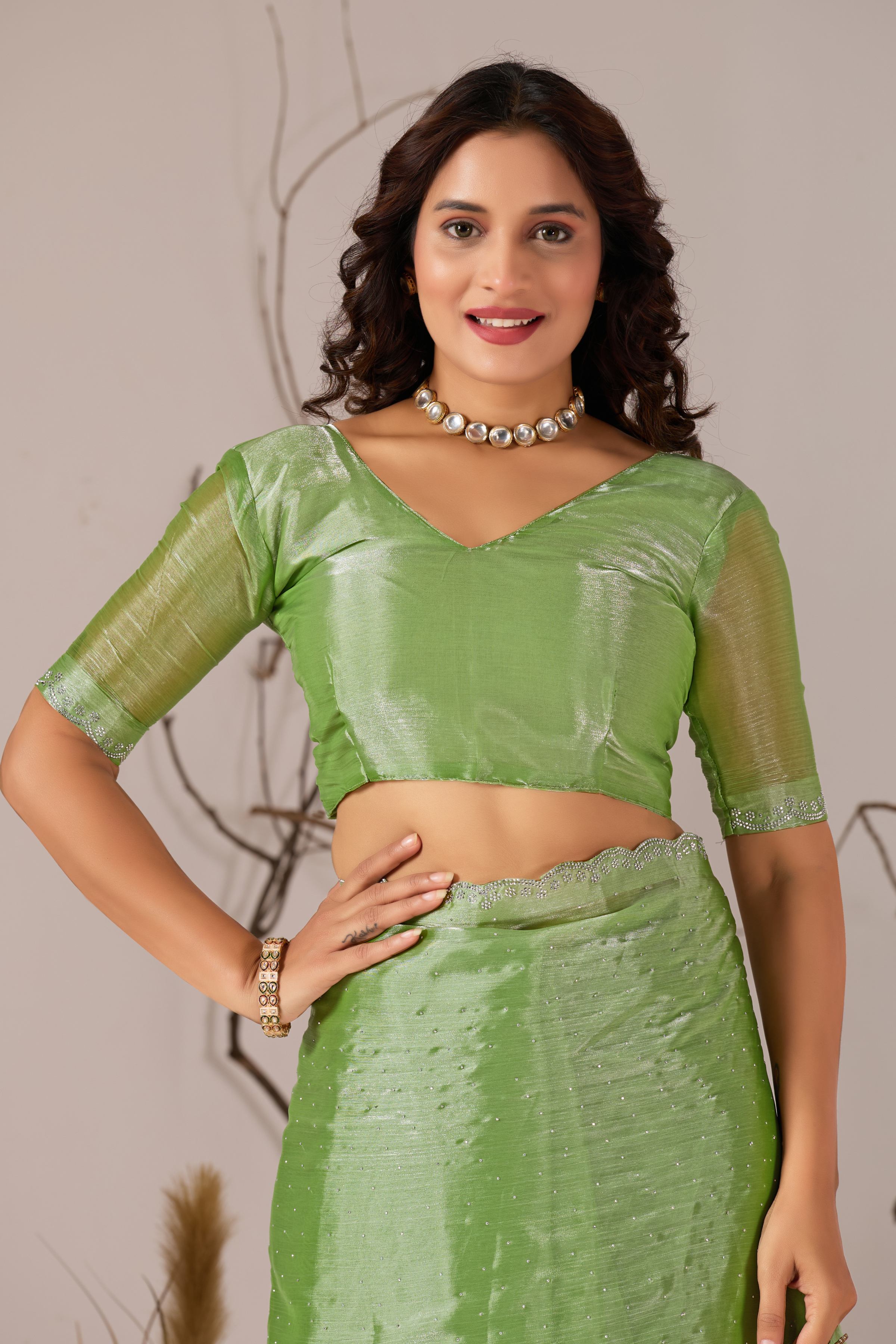Pista Green Jimmy Choo Shimmer Designer Saree