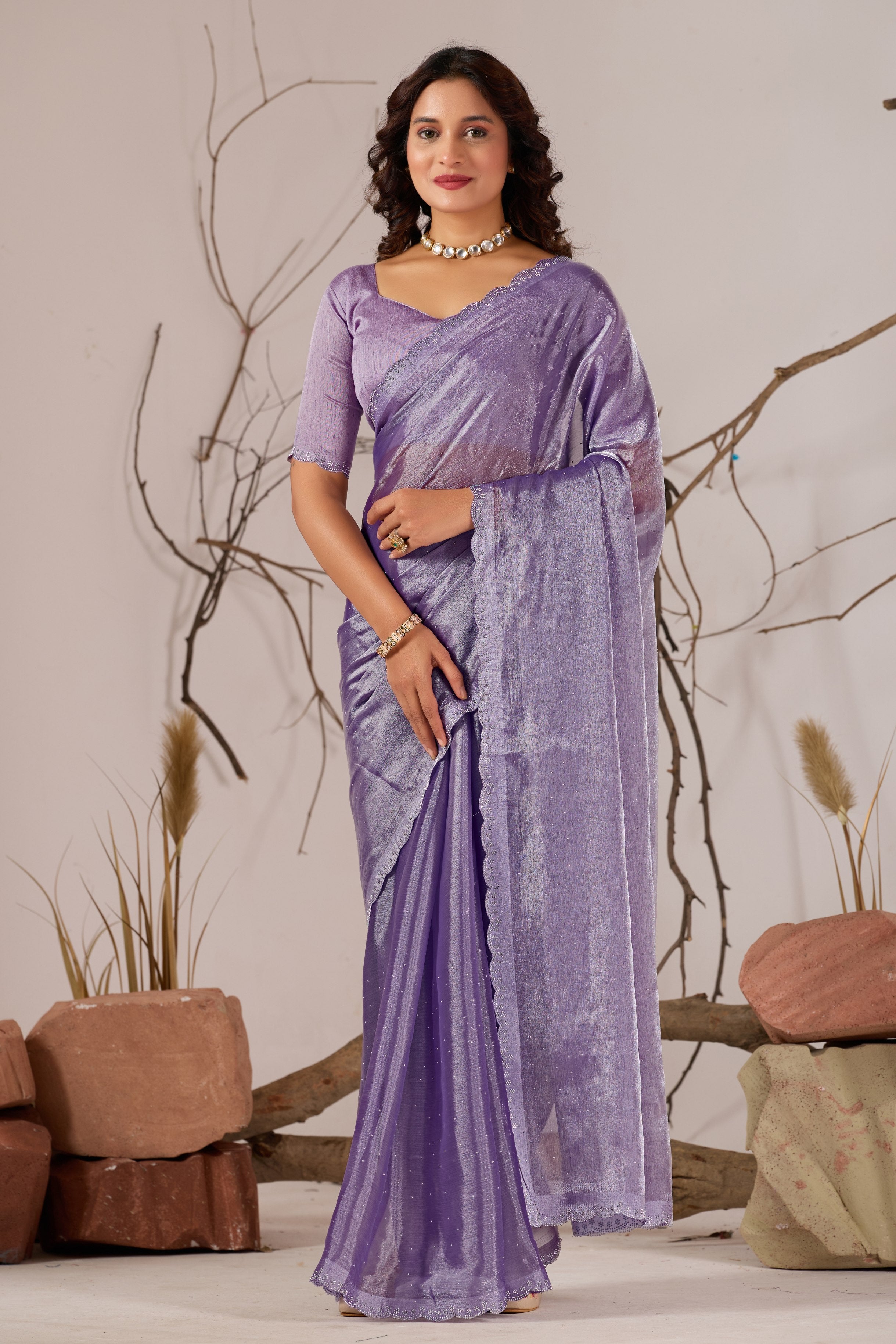 Trending Beautiful Diamond Work Jimmy ChHoo Saree With Attractive Blouse Piece