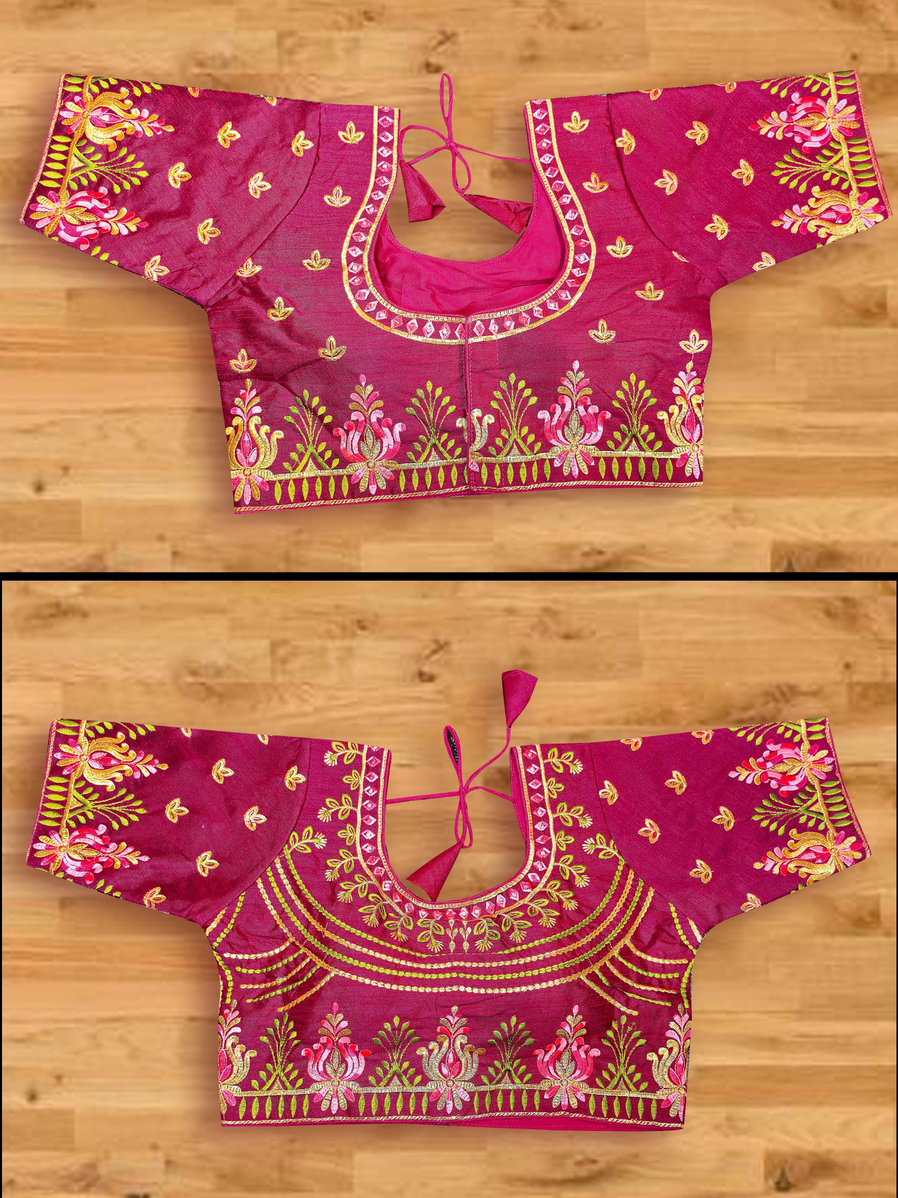 Rani Georgette with Floral Embroidery Lace Border Saree