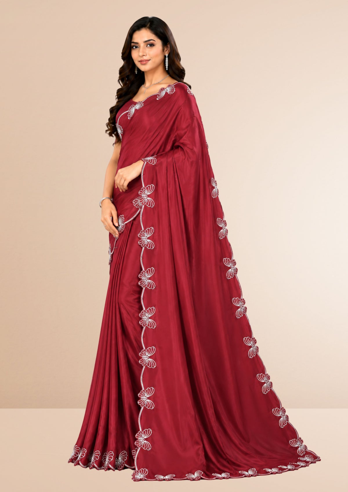 Maroon Butterfly Swarovski Stone Work Saree
