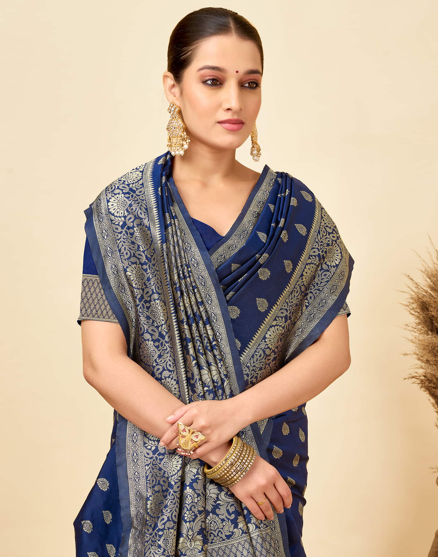 Navy Silk Woven Banarasi Saree