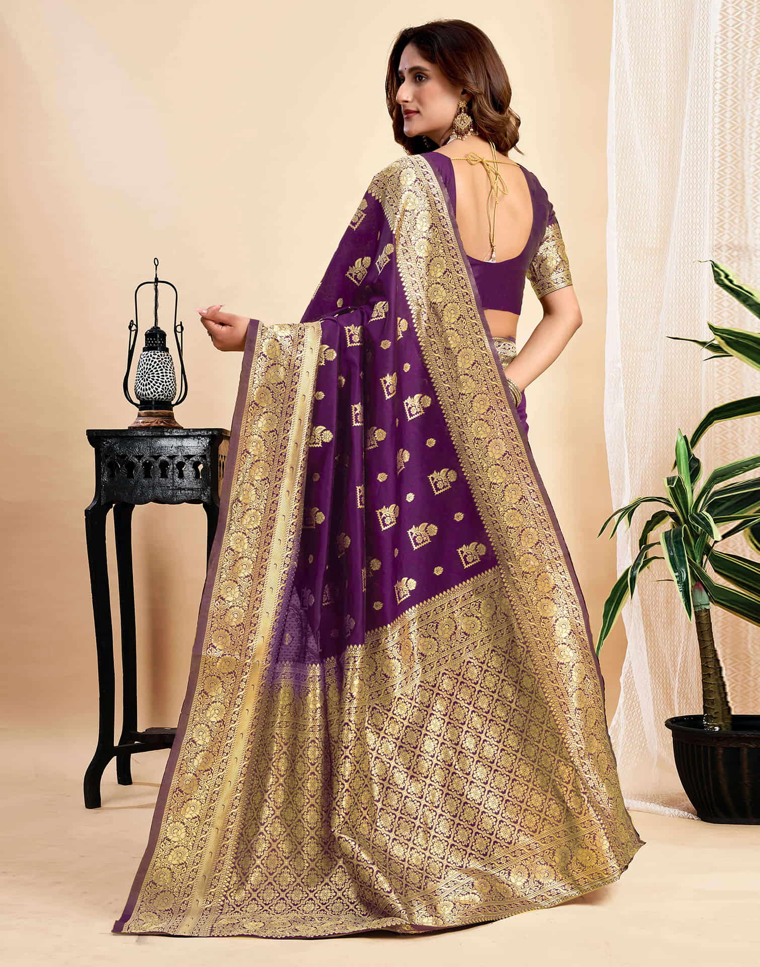 WIne Silk Woven Banarasi Saree
