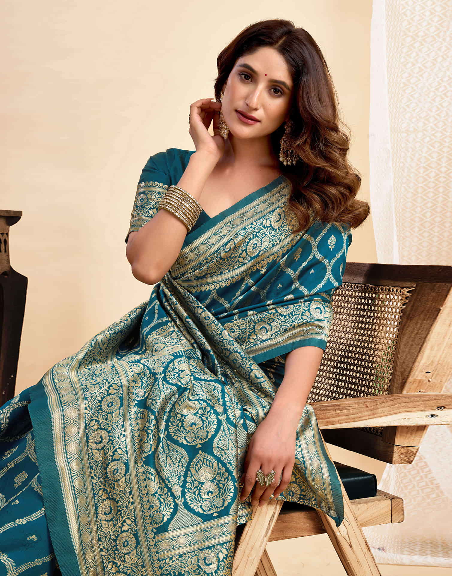 Rama Jaal Silk Woven Banarasi Saree