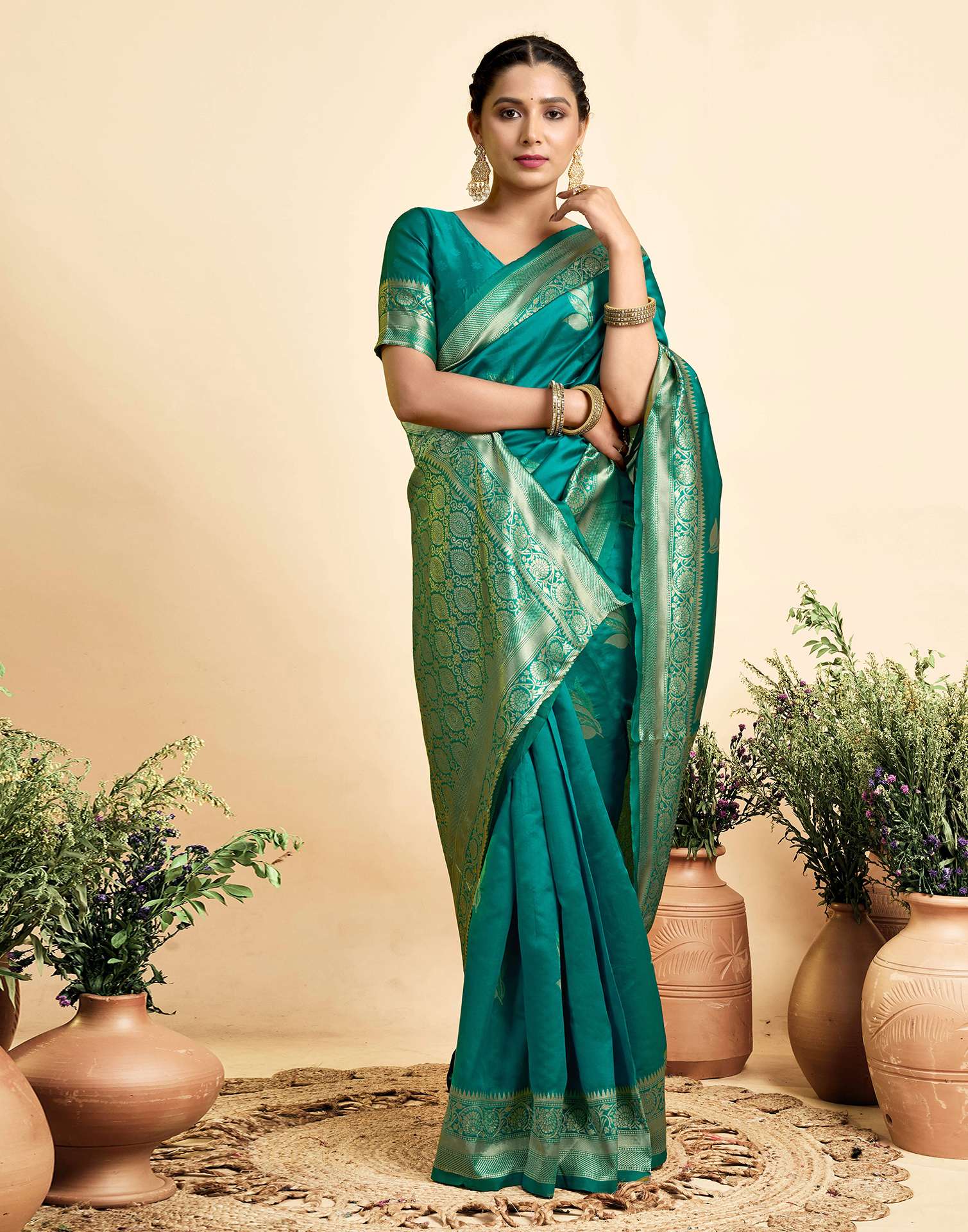 Teal Green Paan Silk Woven Banarasi Saree