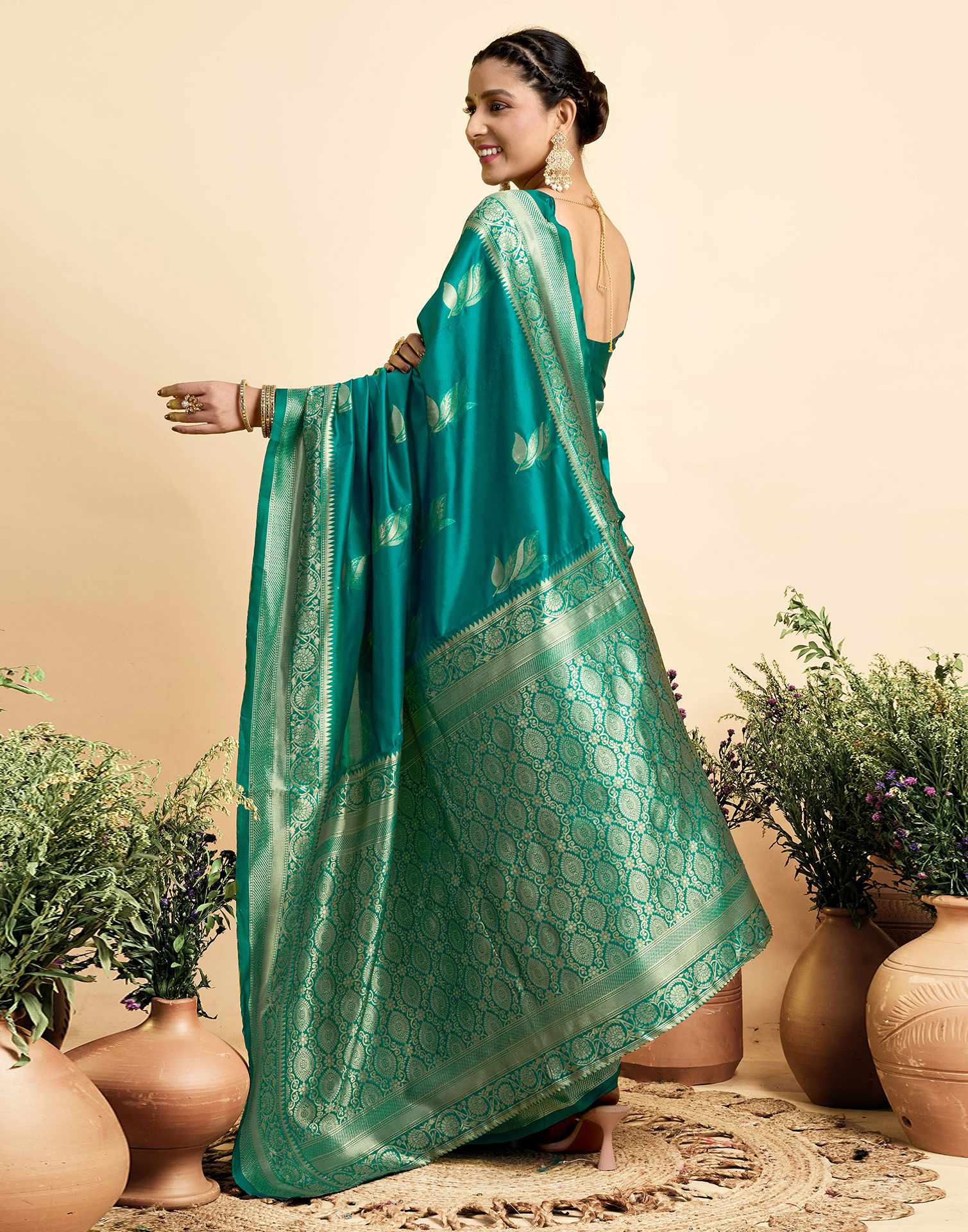 Teal Green Paan Silk Woven Banarasi Saree