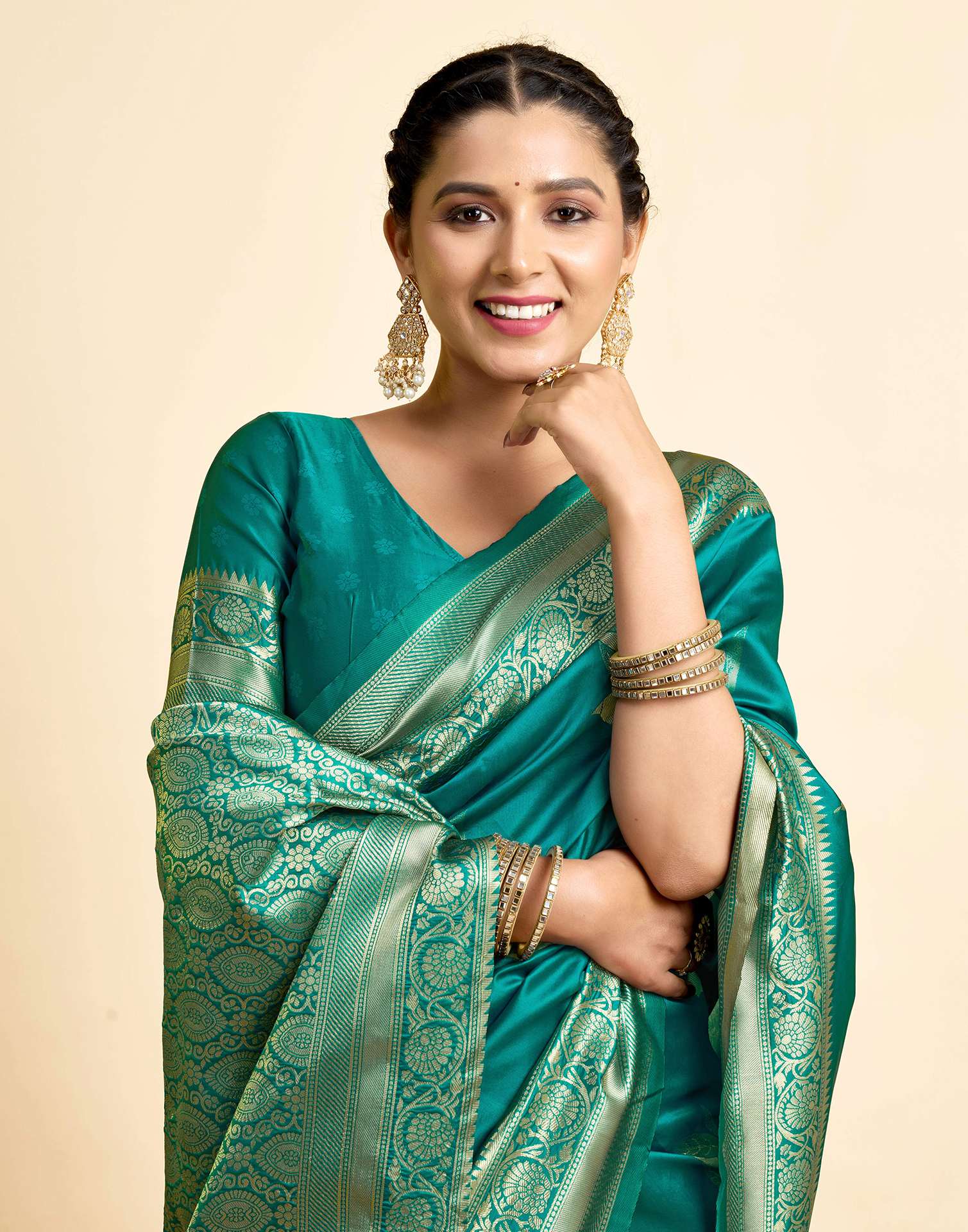 Teal Green Paan Silk Woven Banarasi Saree