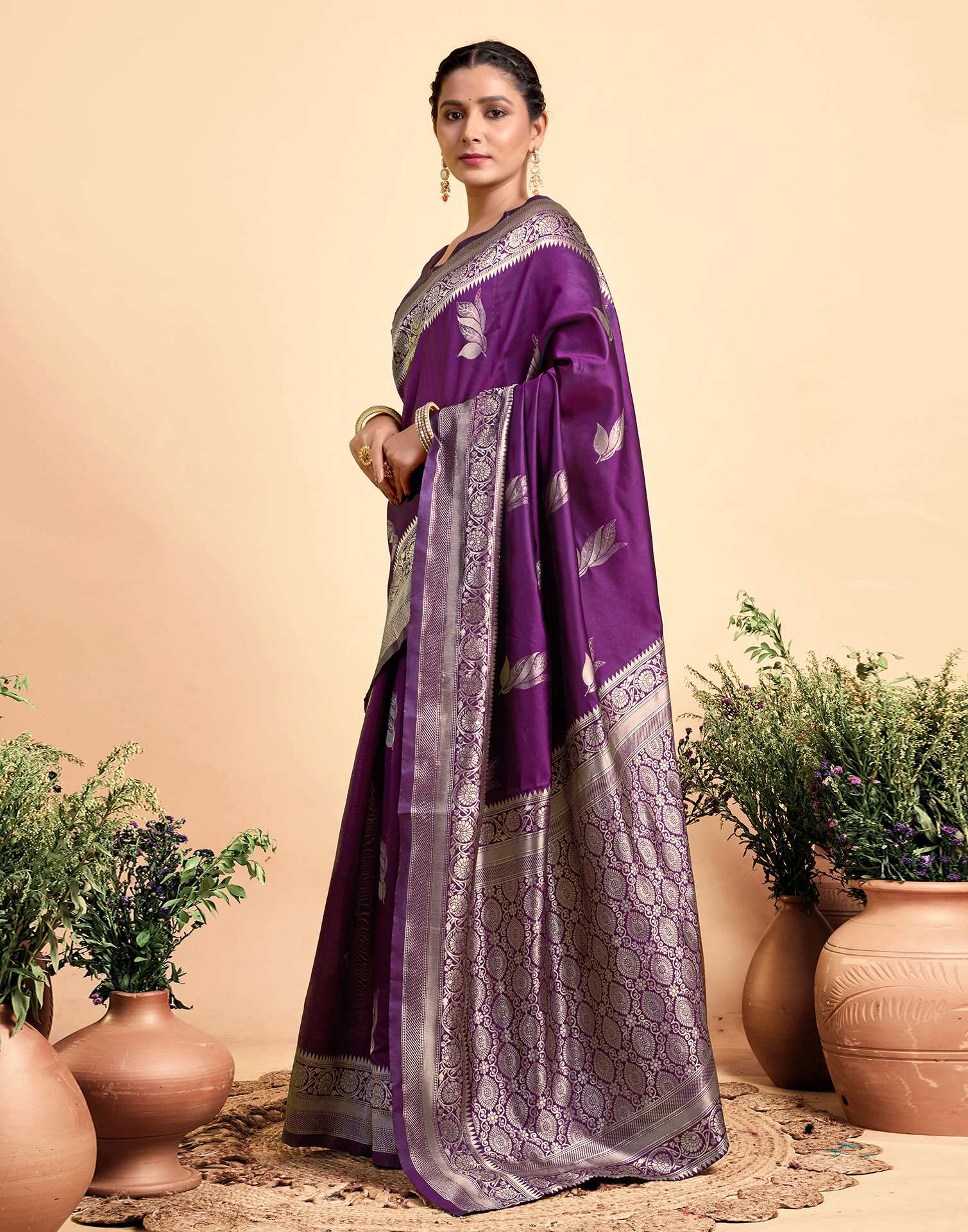 Wine Paan Silk Woven Banarasi Saree
