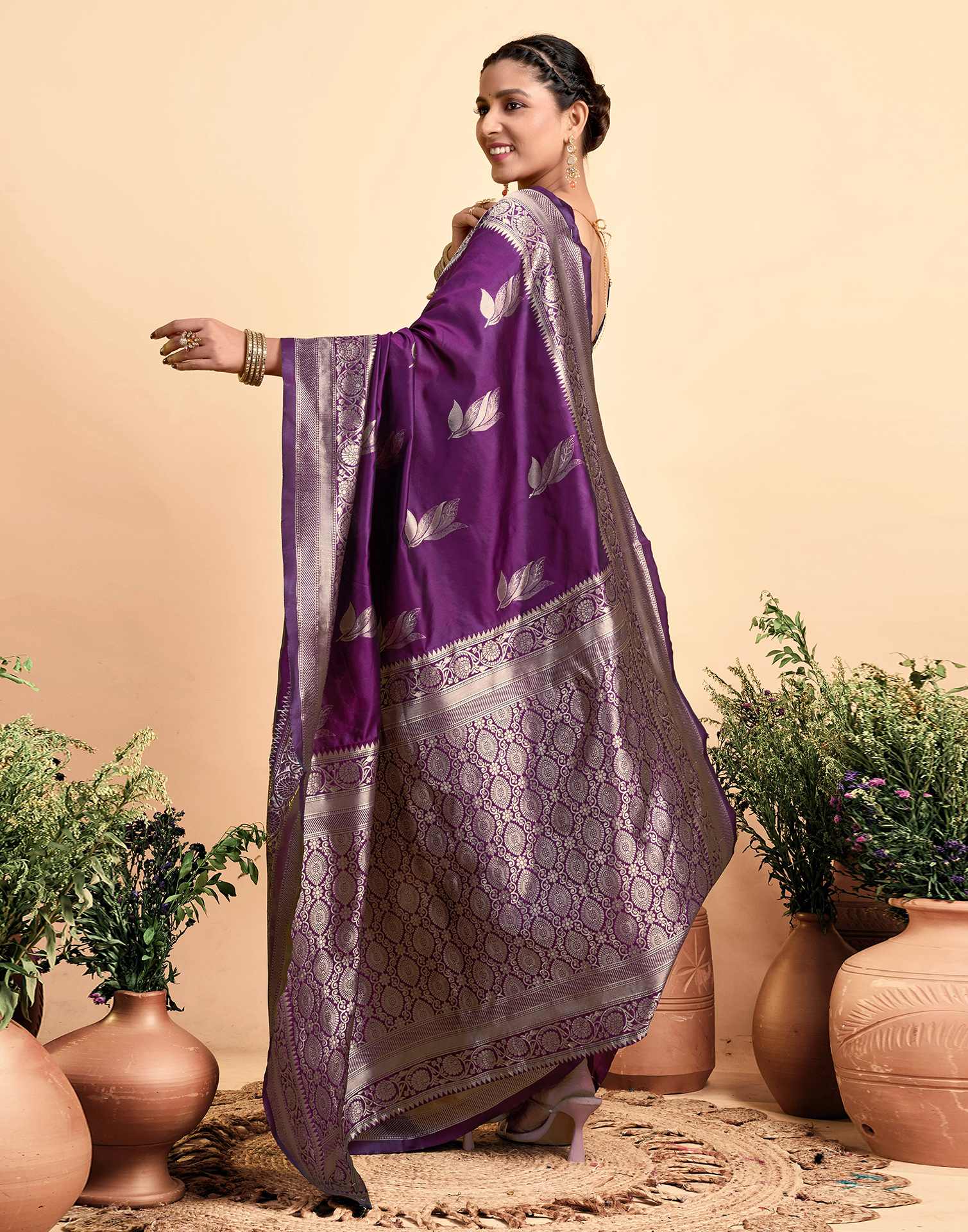 Wine Paan Silk Woven Banarasi Saree