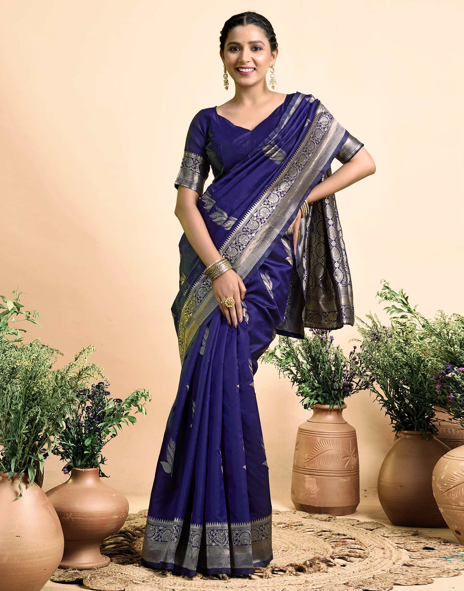 Navy Paan Silk Woven Banarasi Saree