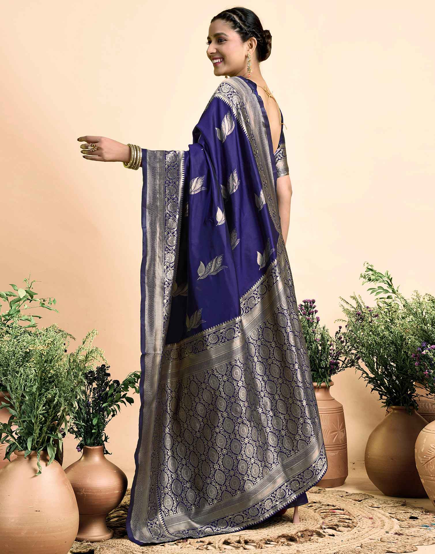 Navy Paan Silk Woven Banarasi Saree