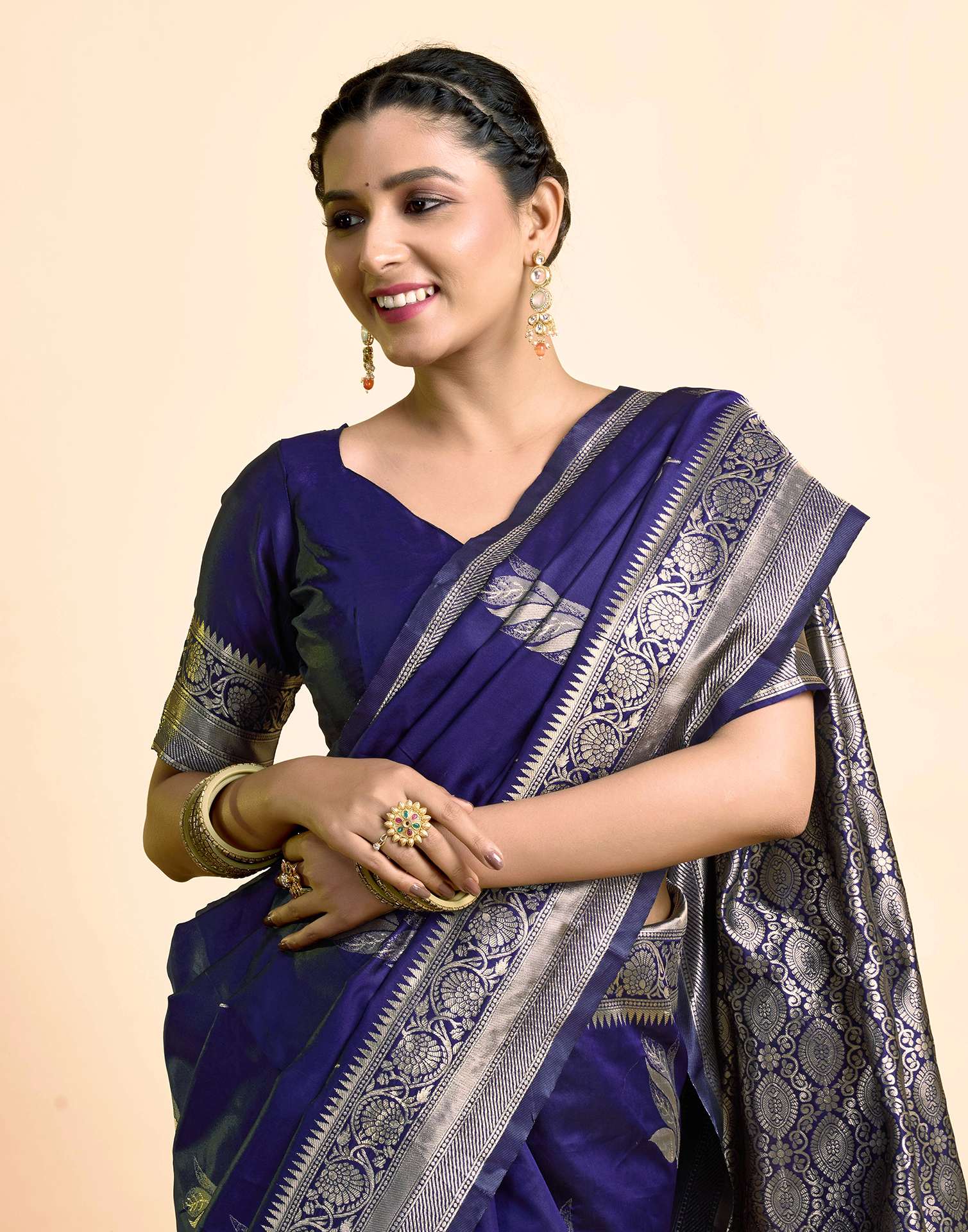 Navy Paan Silk Woven Banarasi Saree