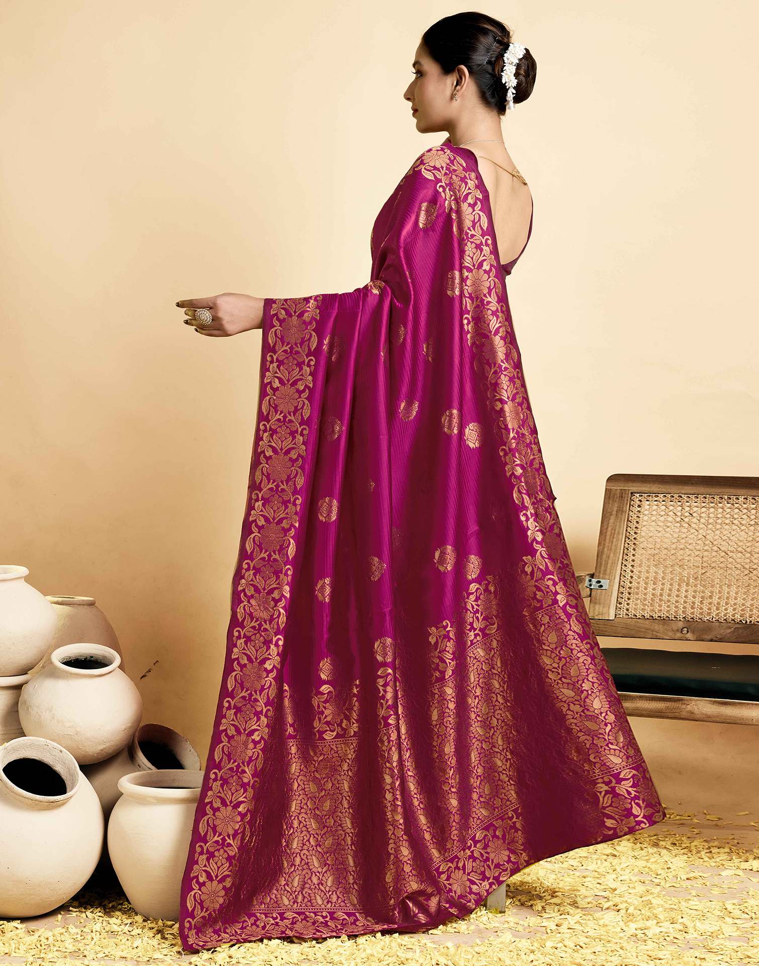 Magenta Floral Silk Woven Banarasi Saree