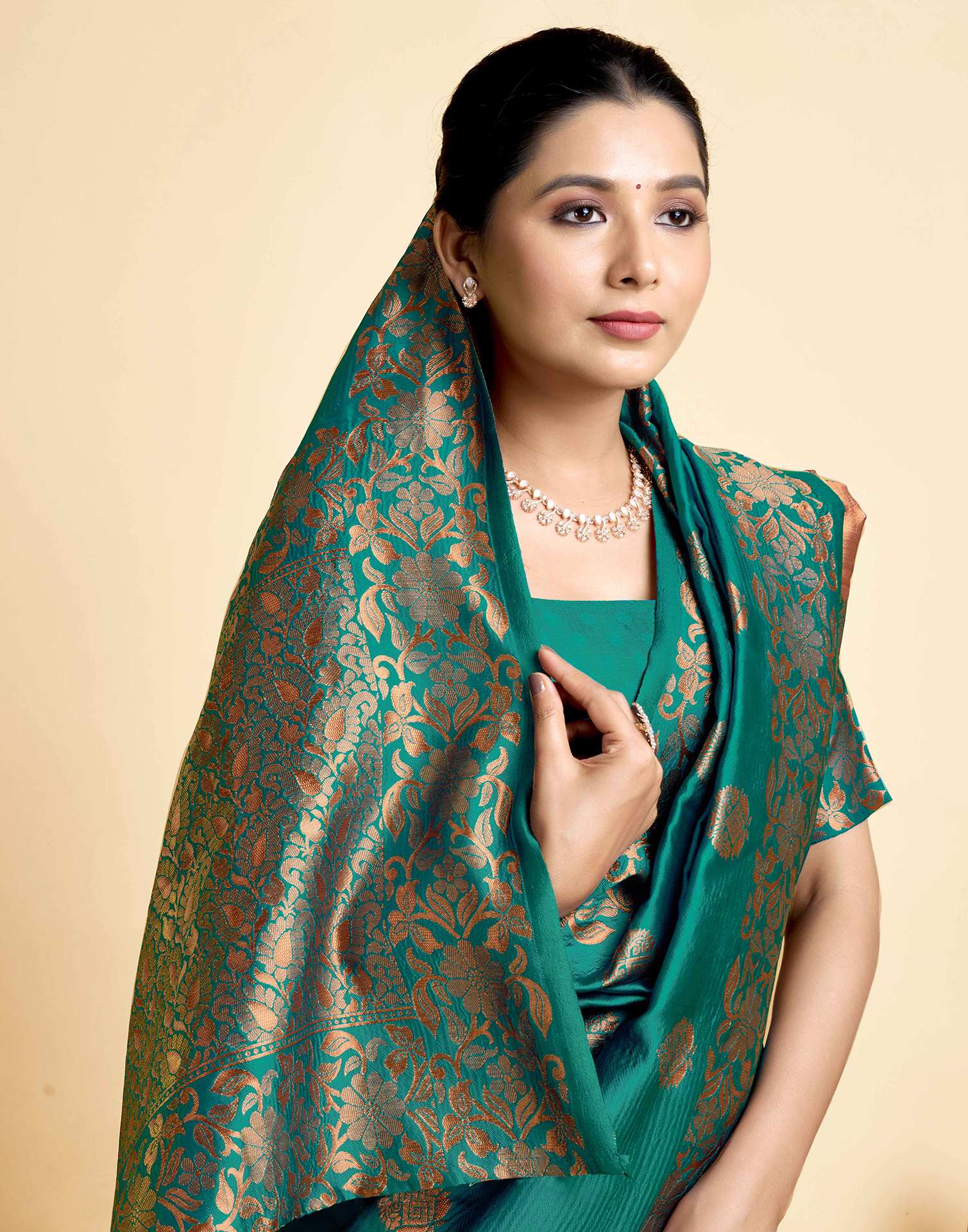 Teal Green Floral Silk Woven Banarasi Saree