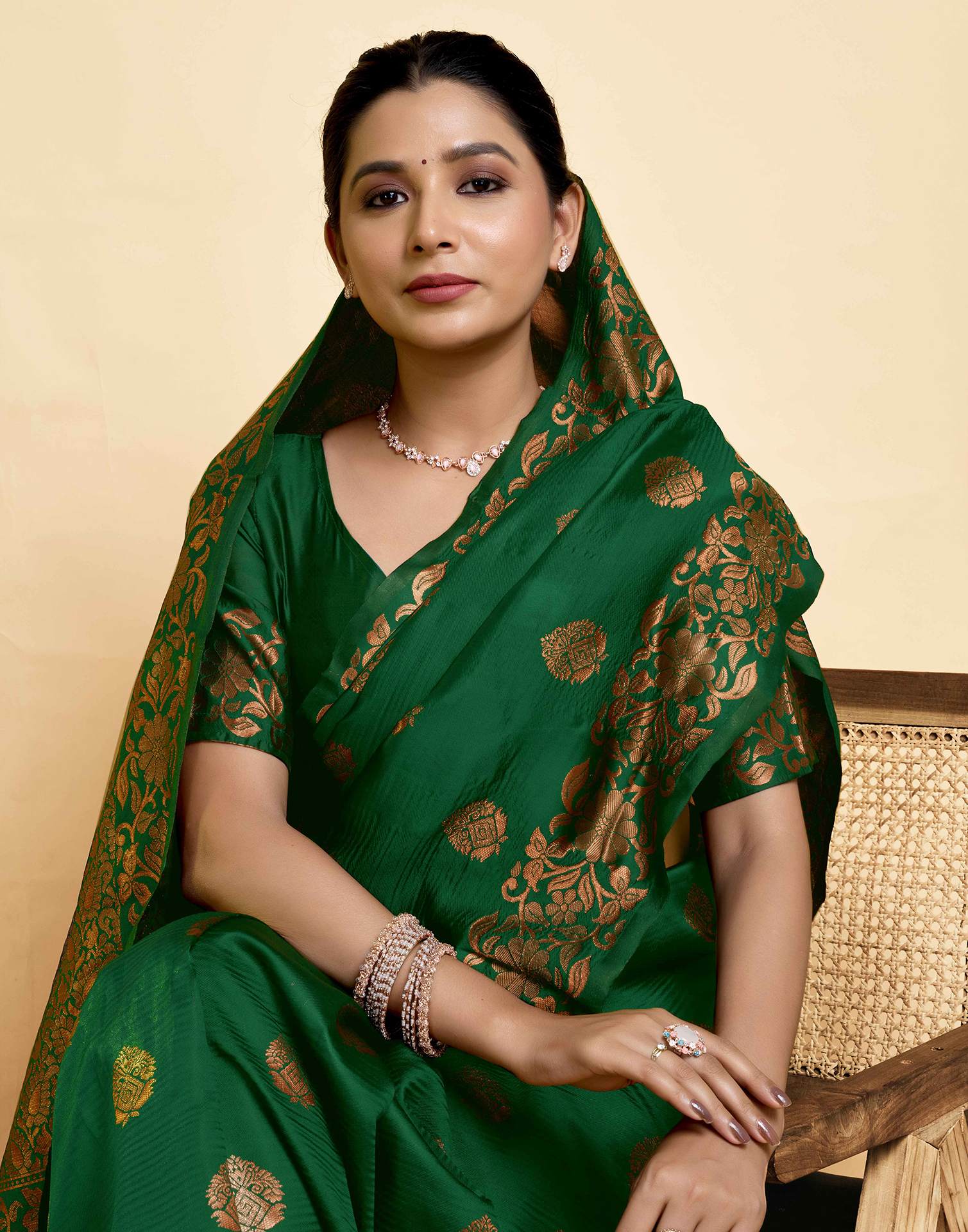 Green Floral Silk Woven Banarasi Saree