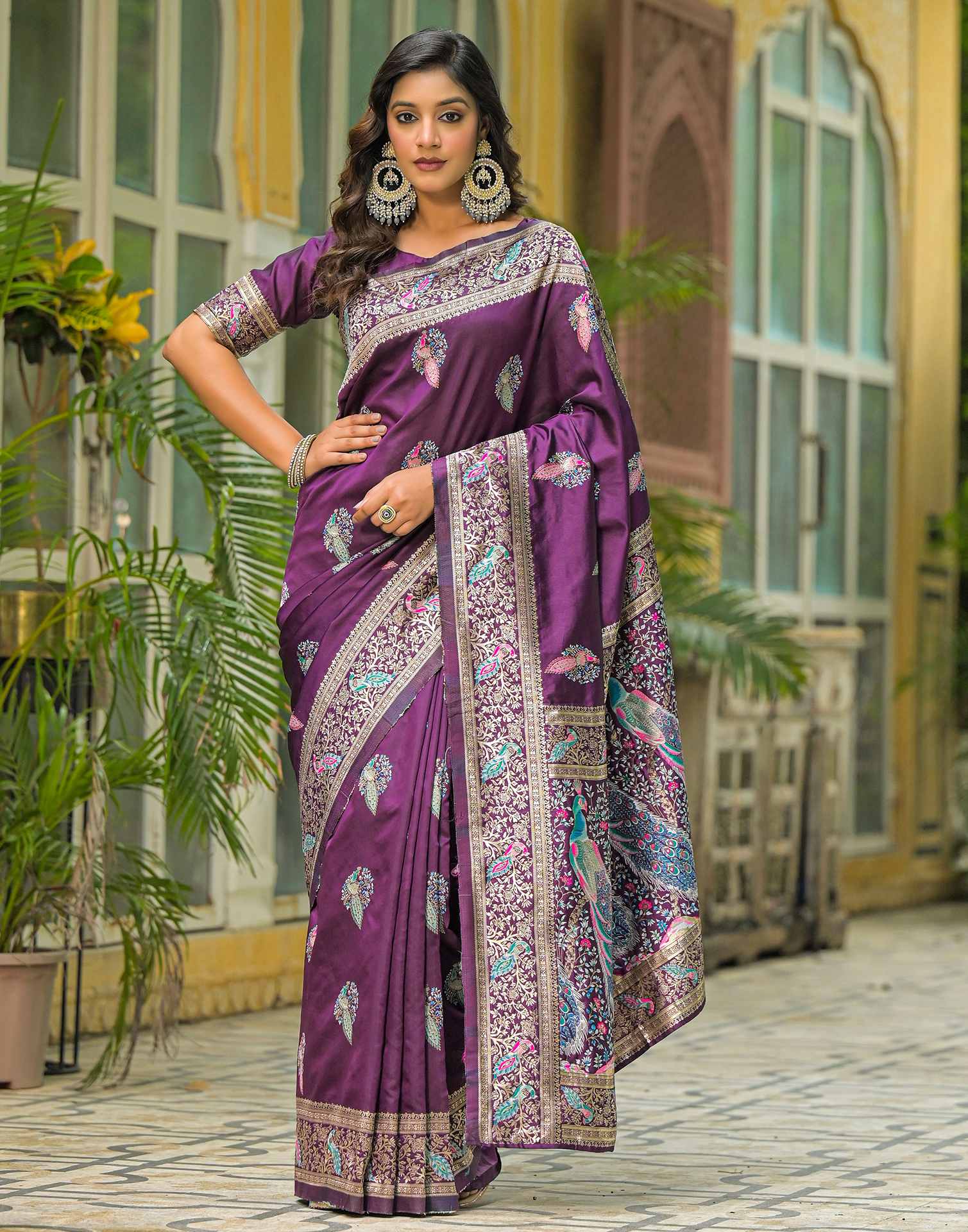 Wine Mor Silk Woven Banarasi Saree