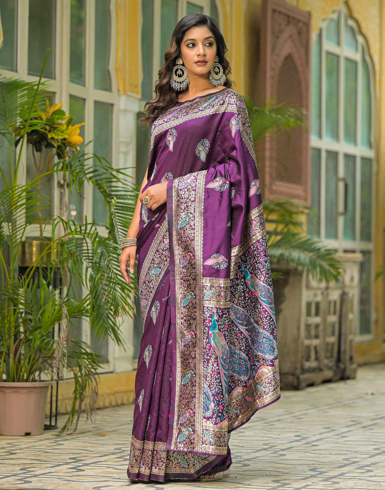 Wine Mor Silk Woven Banarasi Saree