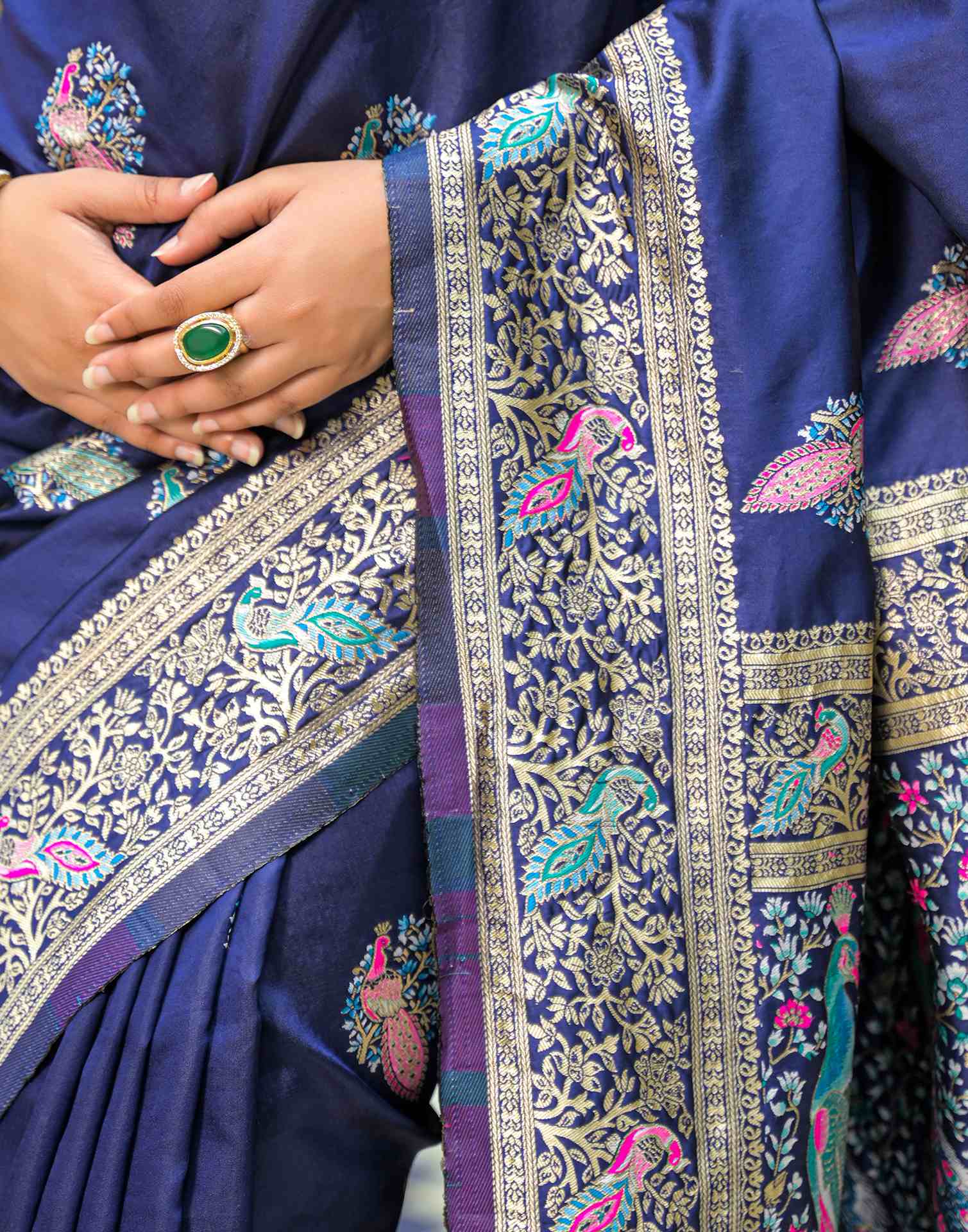 navy Mor Silk Woven Banarasi Saree