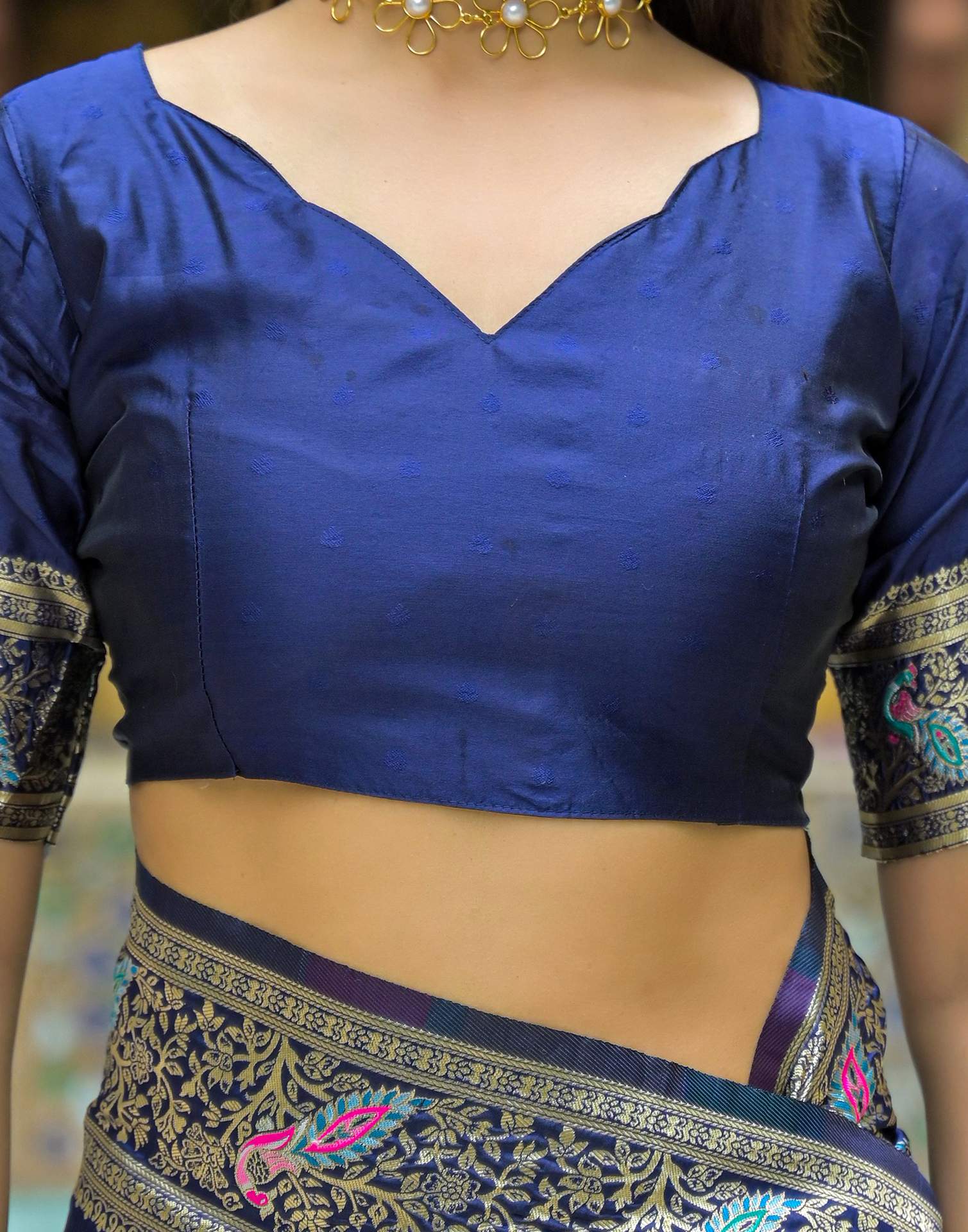navy Mor Silk Woven Banarasi Saree