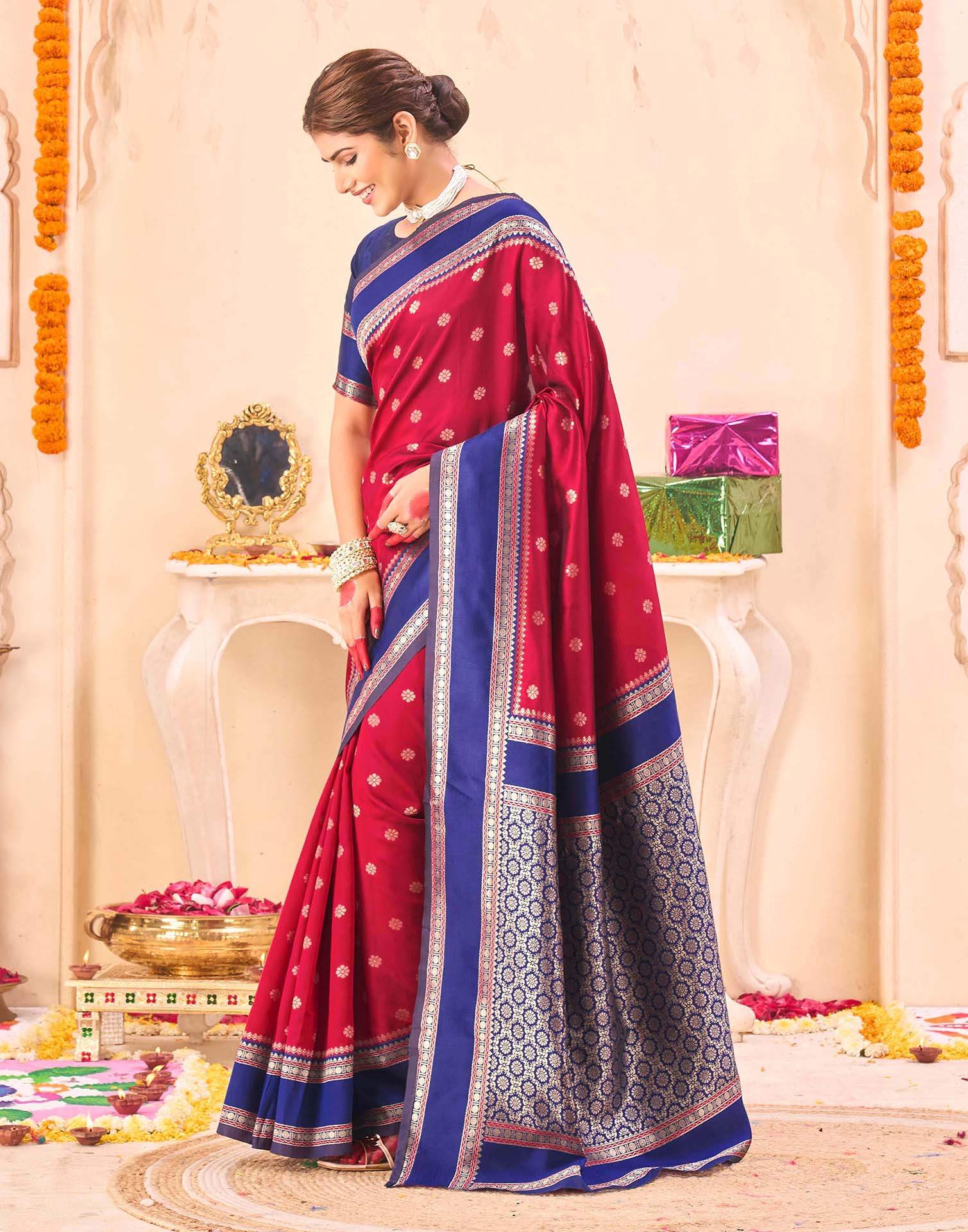 Red Silk Floral dot Woven Banarasi Saree