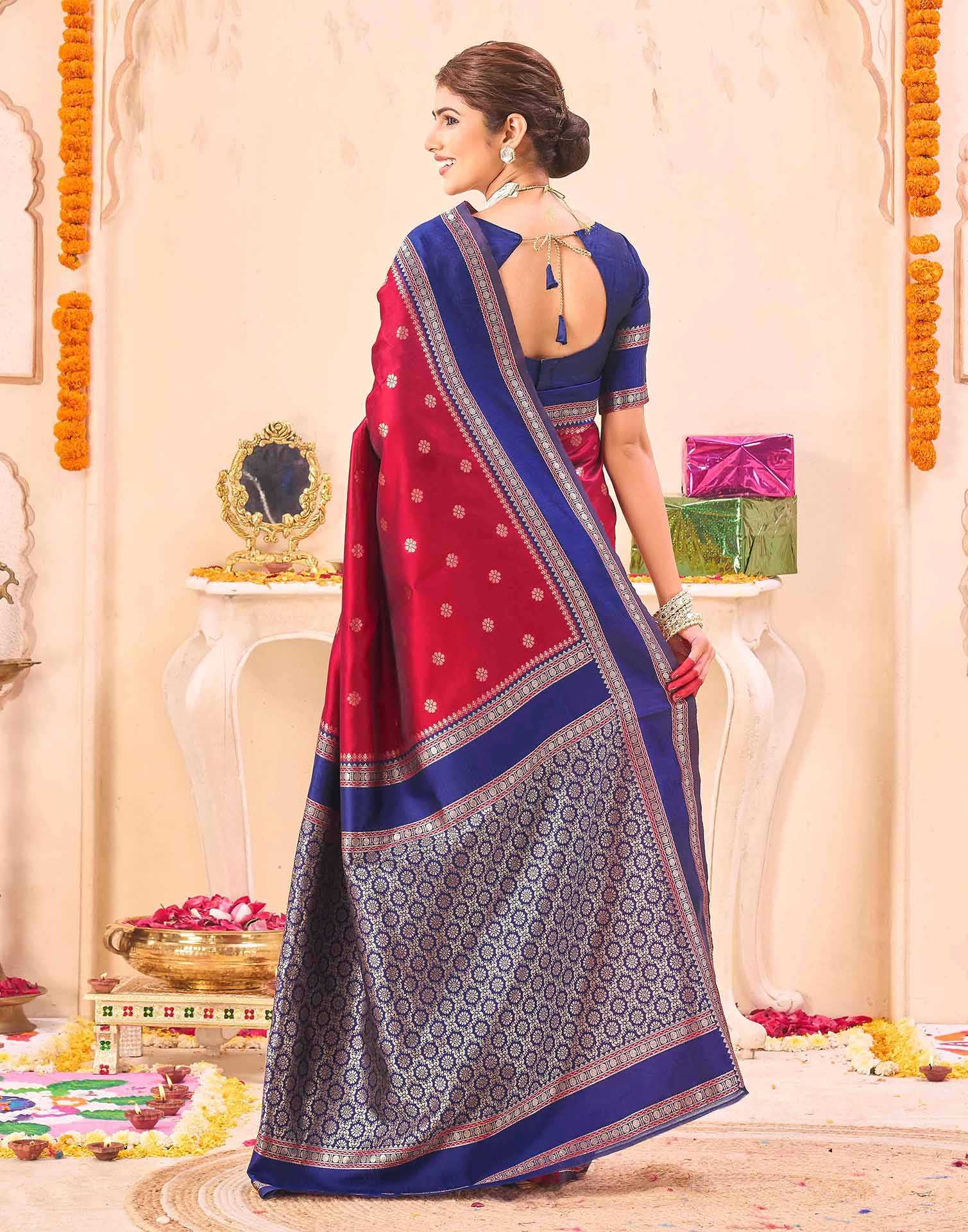 Red Silk Floral dot Woven Banarasi Saree