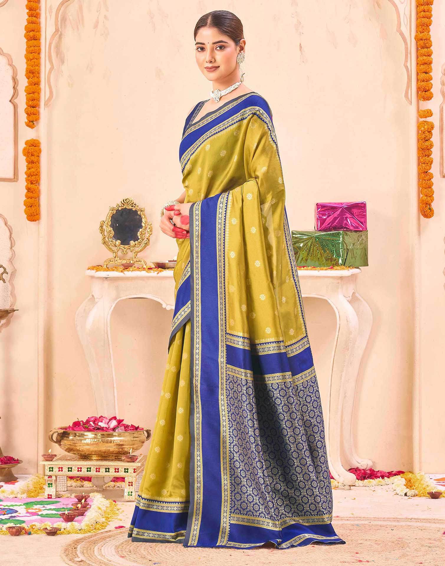 Yellow Silk Floral dot Woven Banarasi Saree