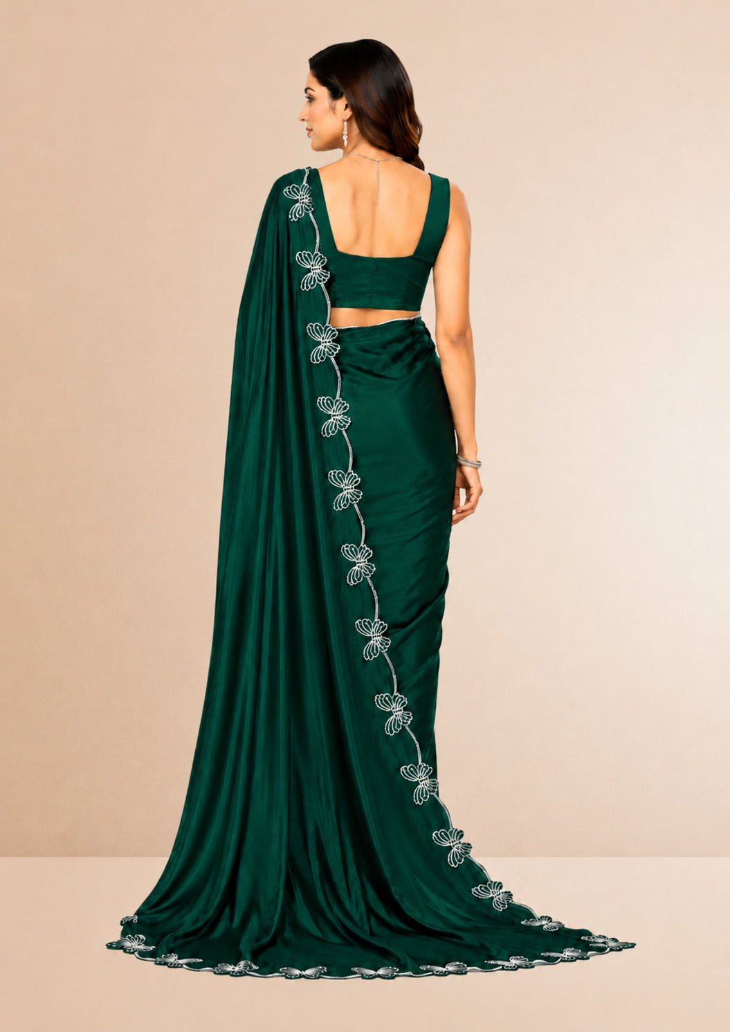 Green Butterfly Swarovski Stone Work Saree