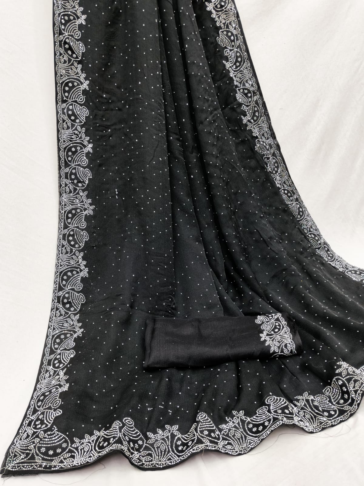 Black Pot Style Stone Work Saree with Designer Stone Border