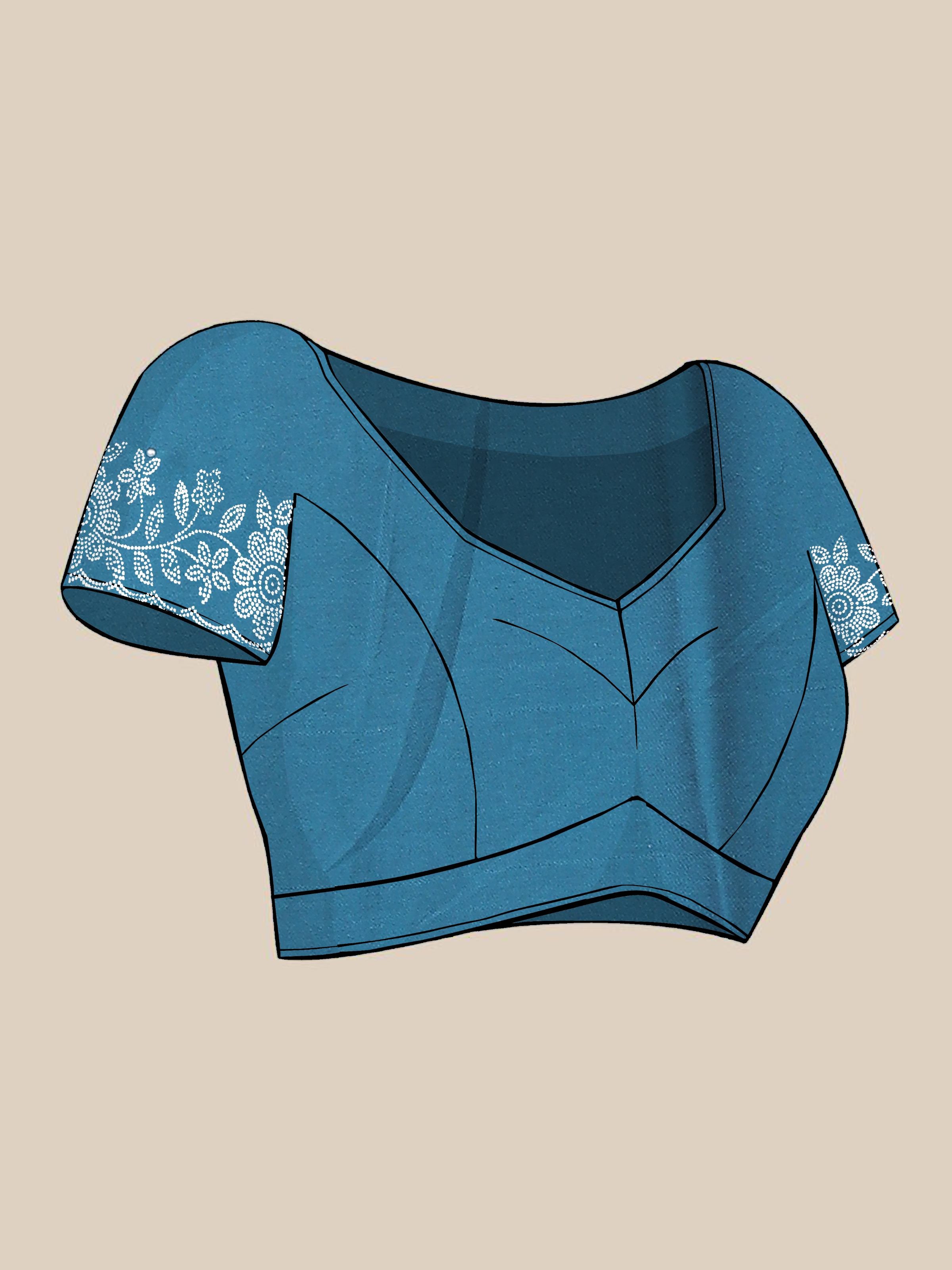 Steel Blue Trendy Georgette Diamond Work Party Wear Saree