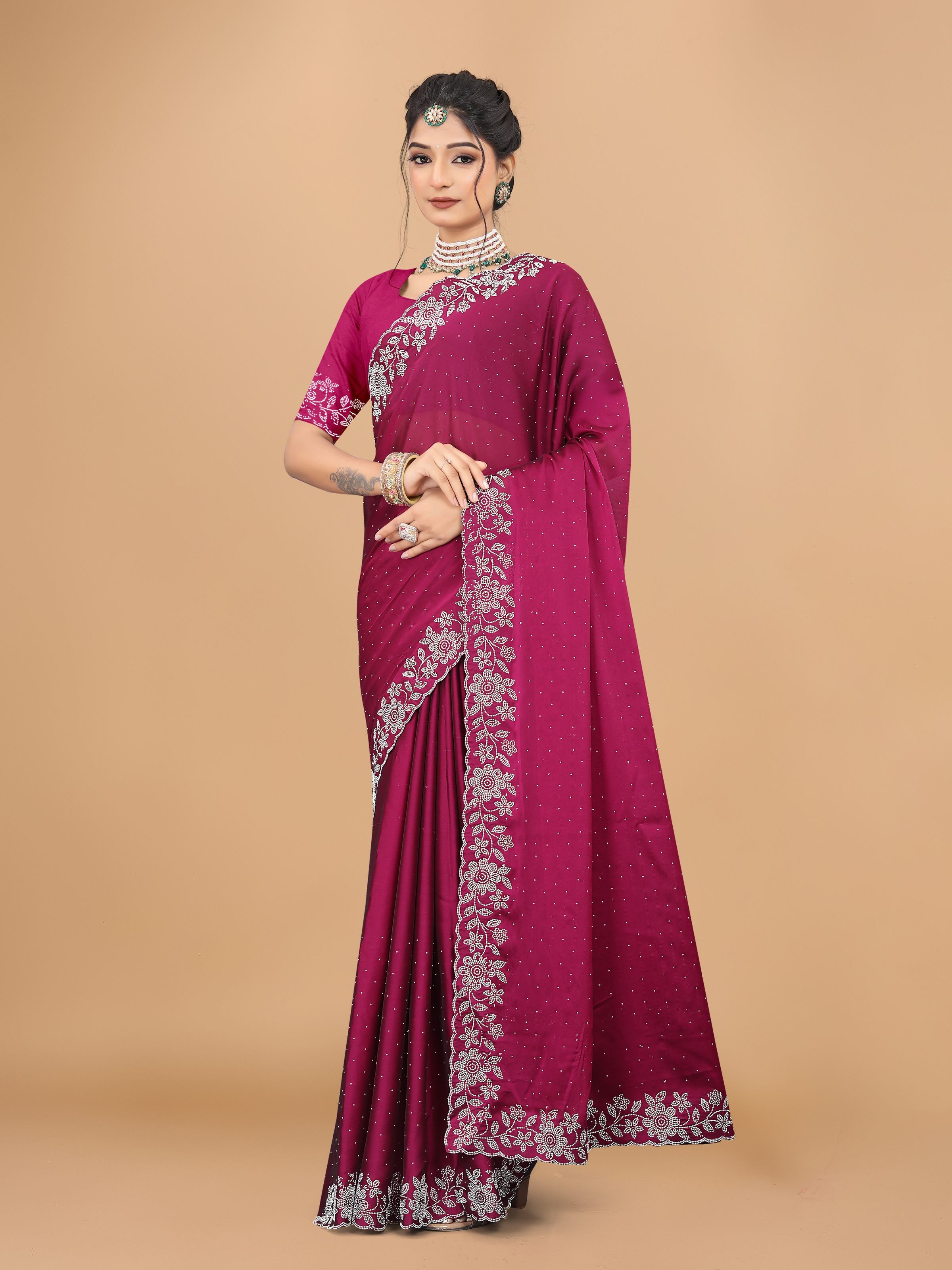 Rani Trendy Georgette Diamond Work Party Wear Saree