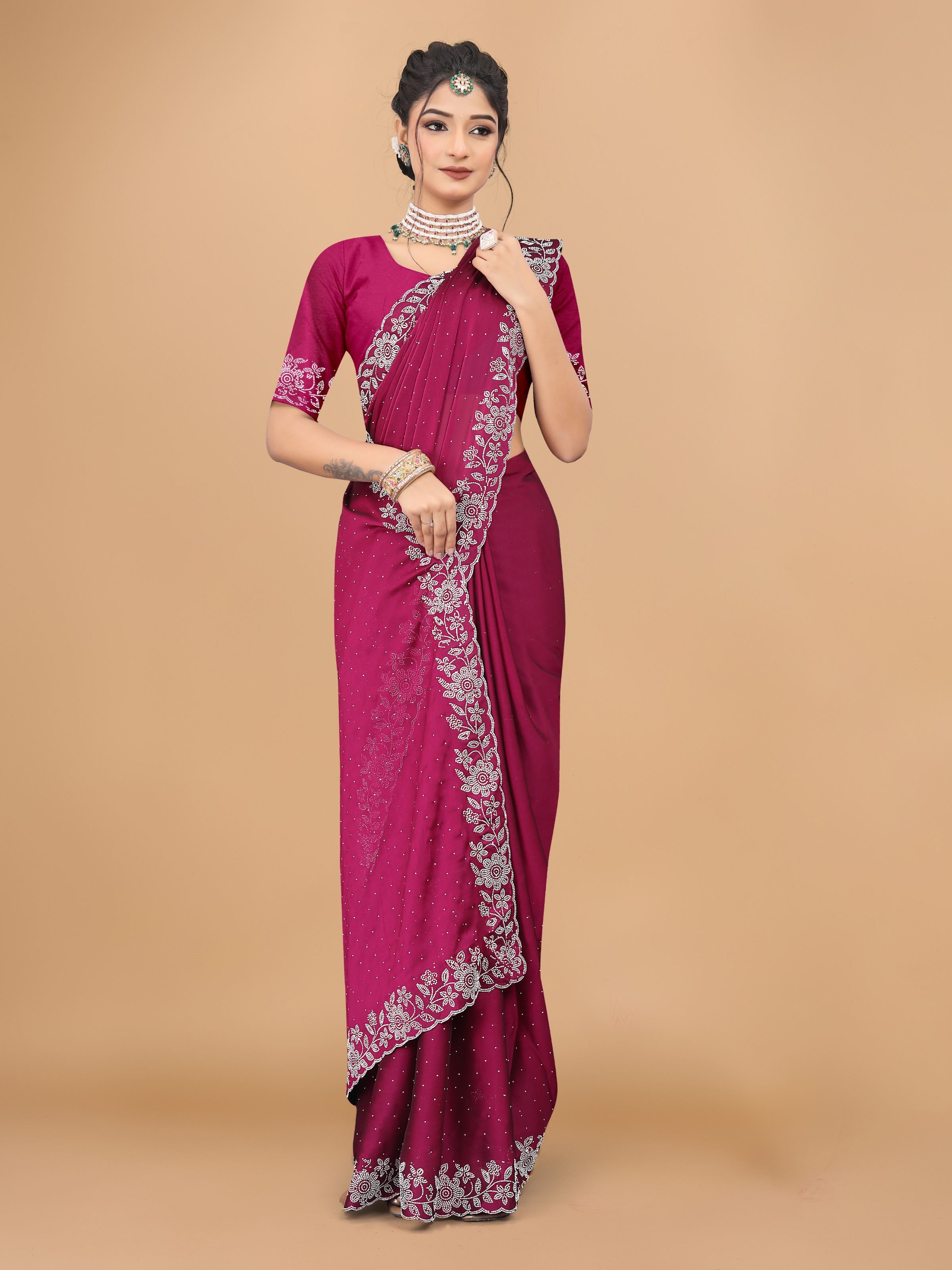 Rani Trendy Georgette Diamond Work Party Wear Saree