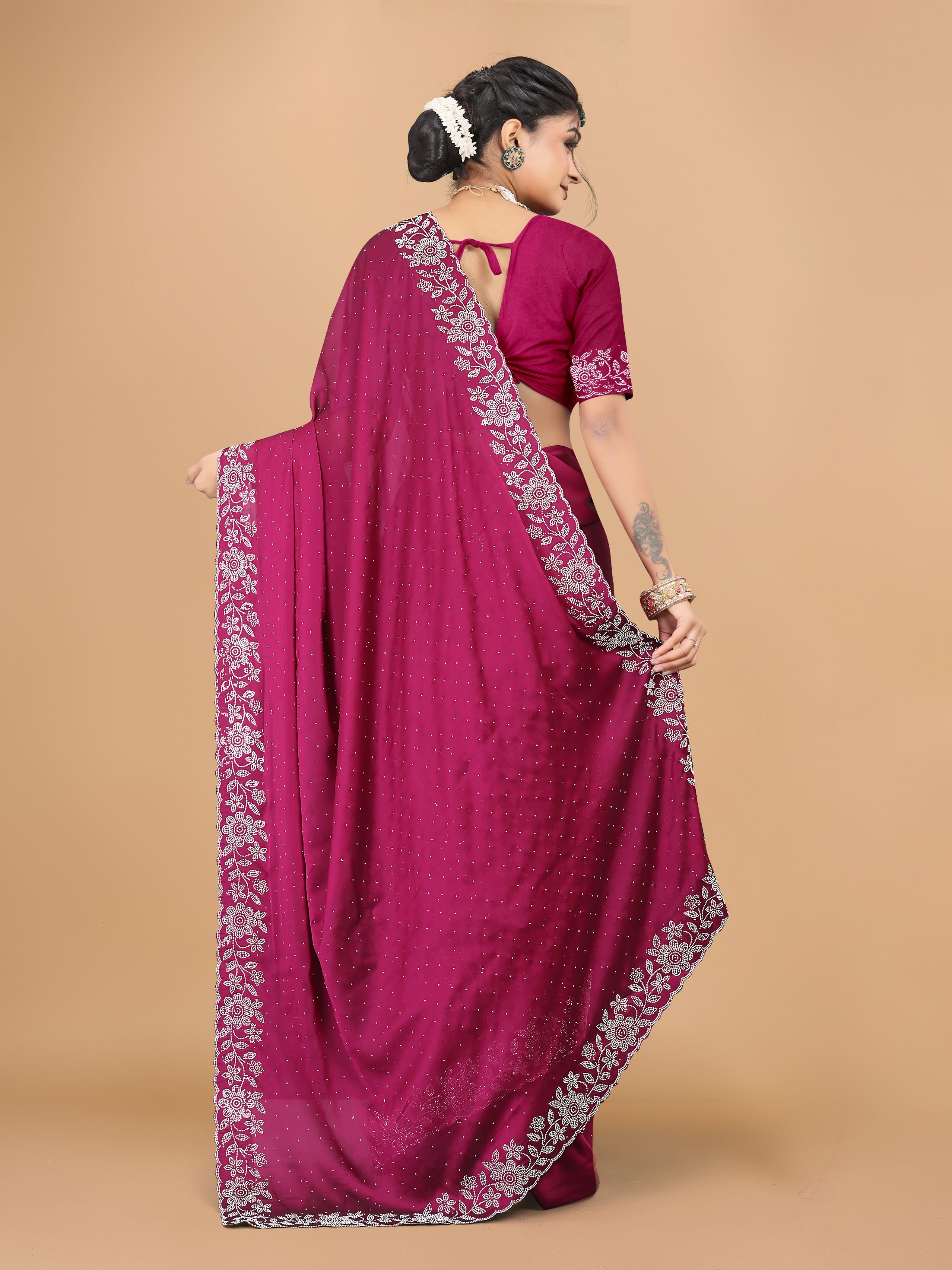 Rani Trendy Georgette Diamond Work Party Wear Saree