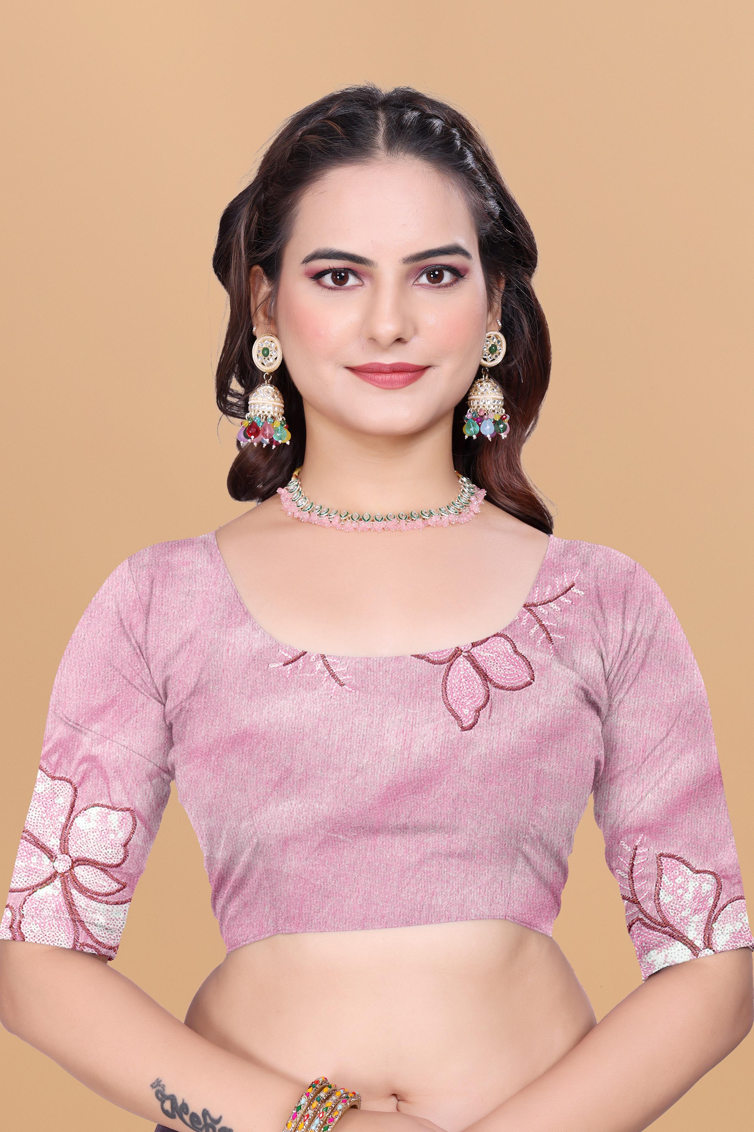 Baby Pink Organza Floral Embroidery designer Saree