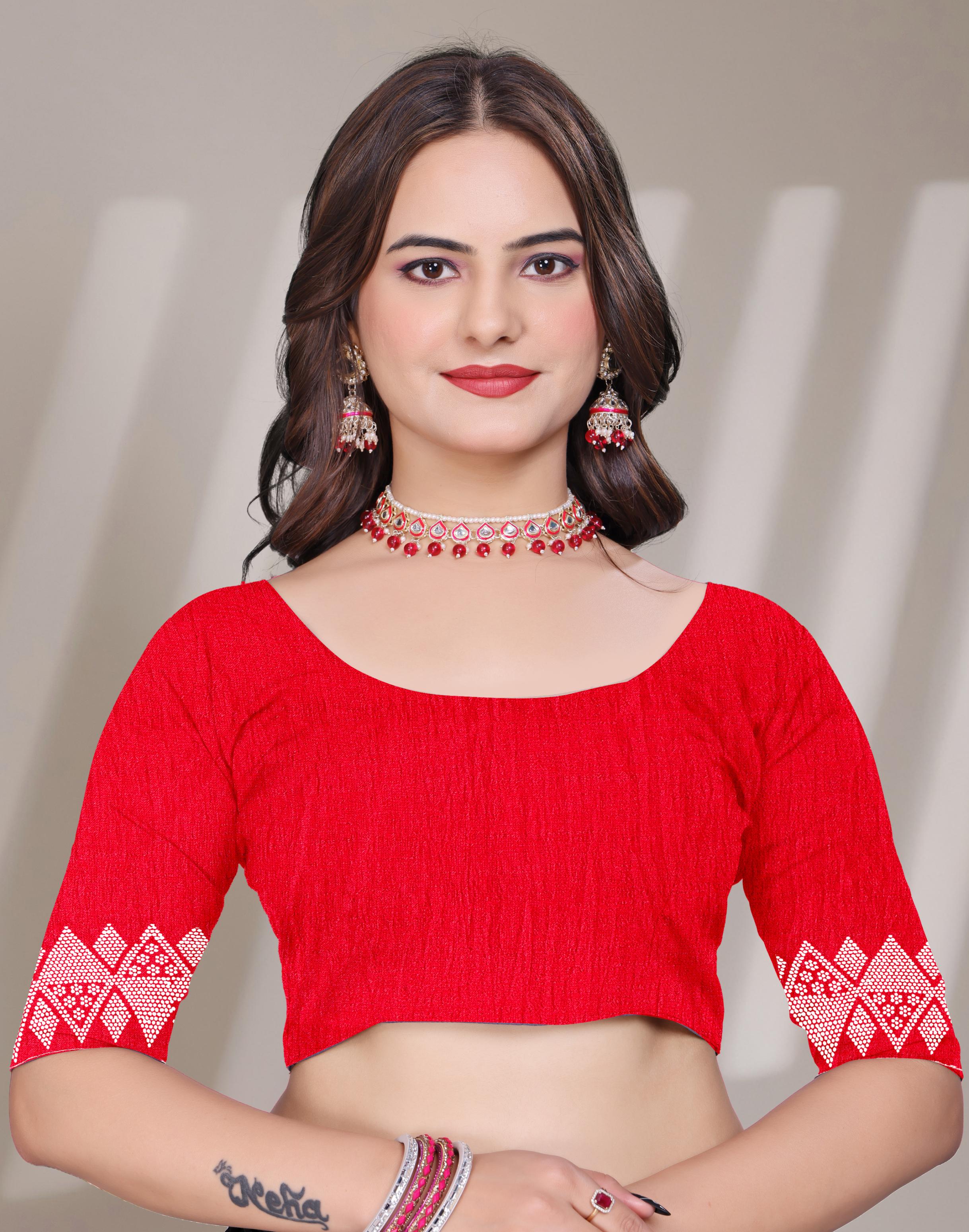 Red Georgette Diamond Work Saree