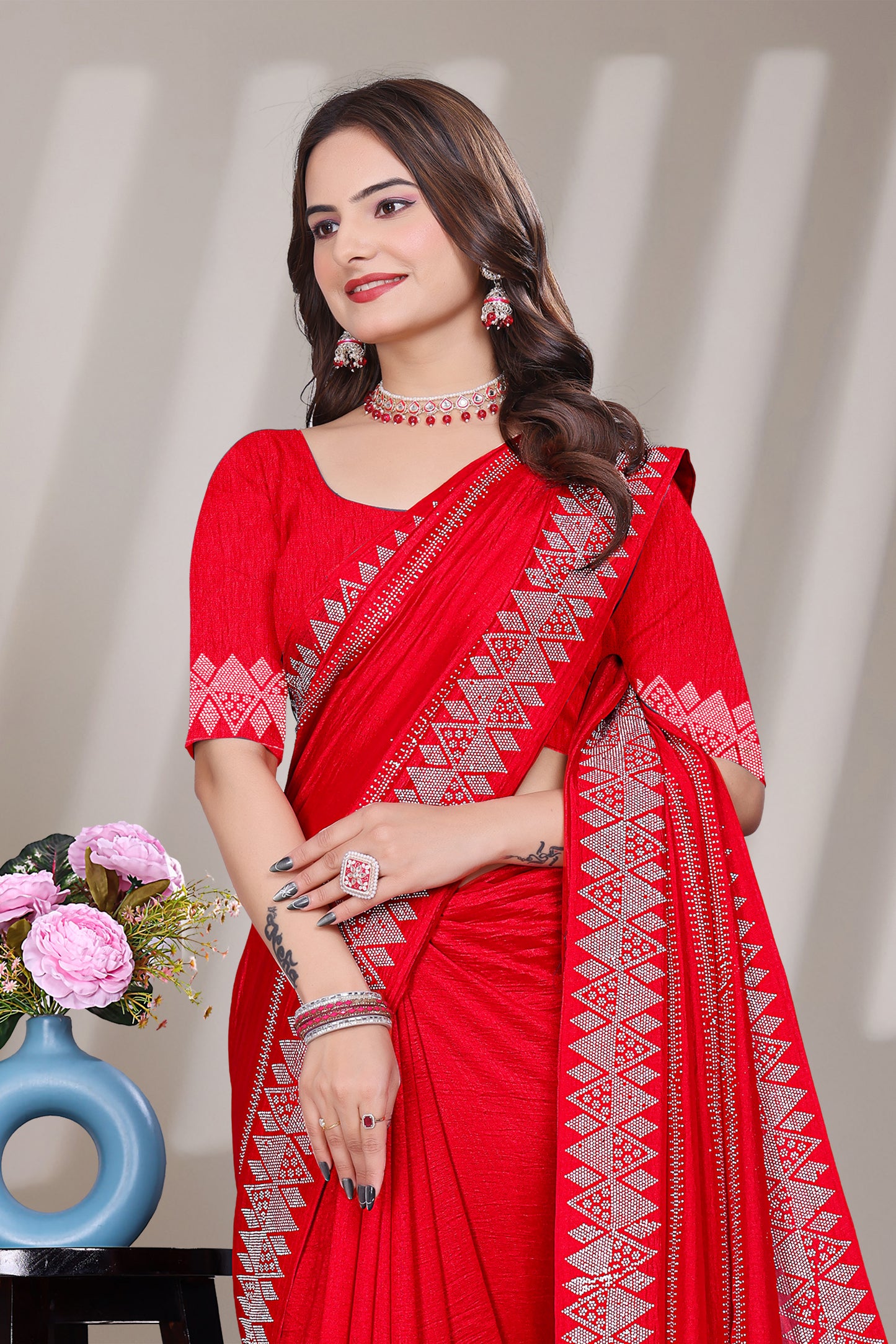 Ambar Red Saree
