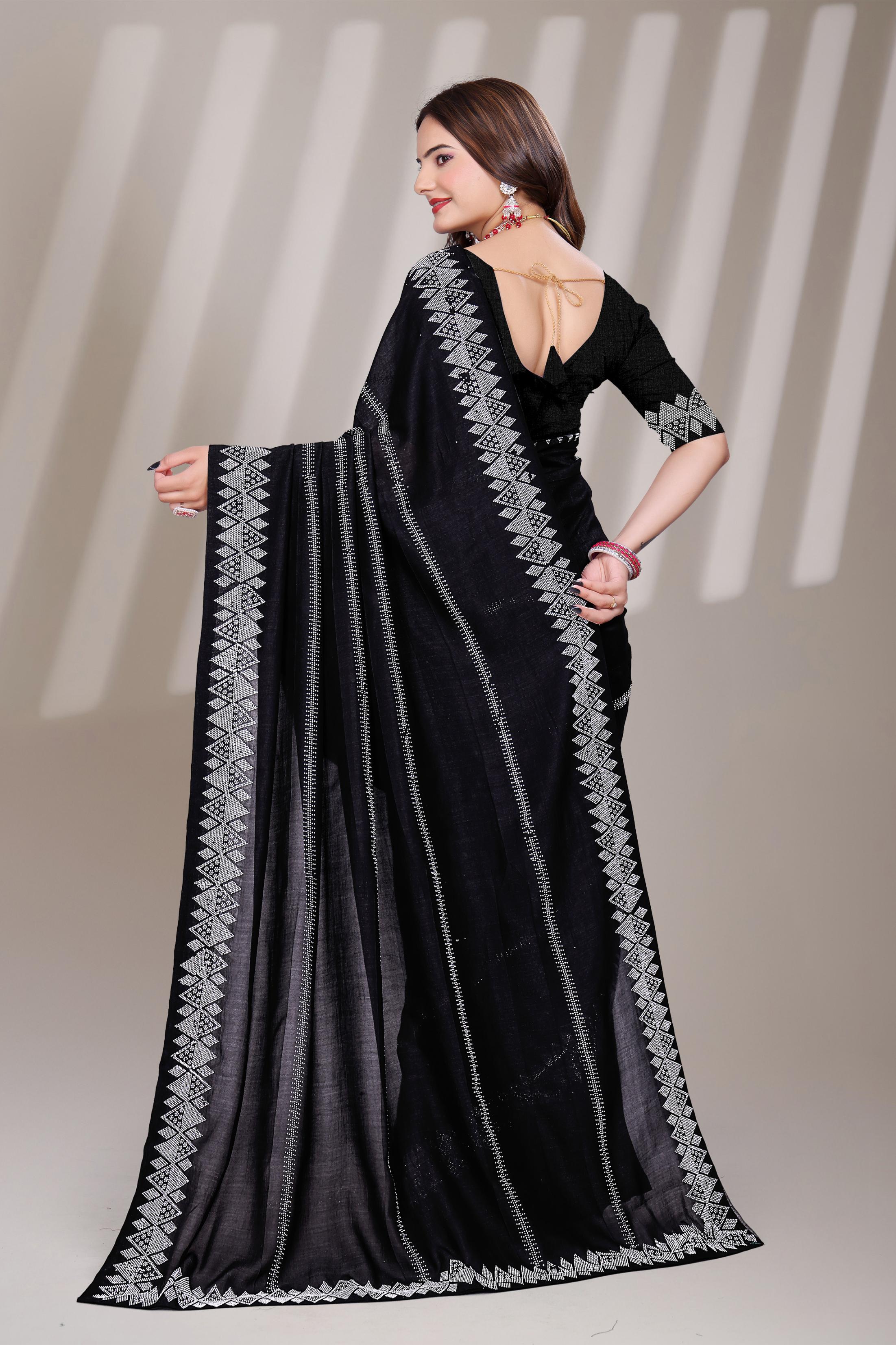 Black Georgette Diamond Work Saree