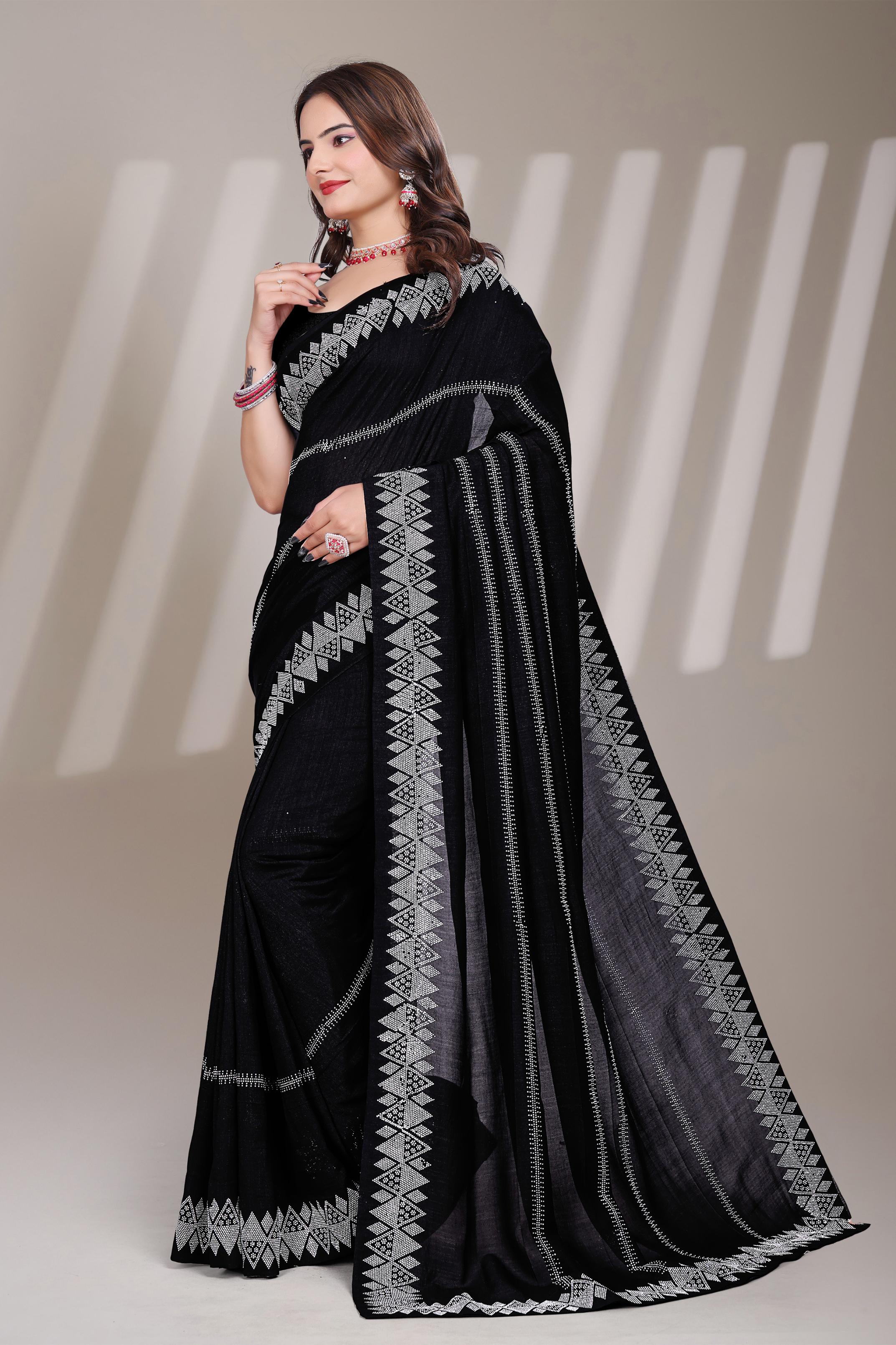 Black Georgette Diamond Work Saree