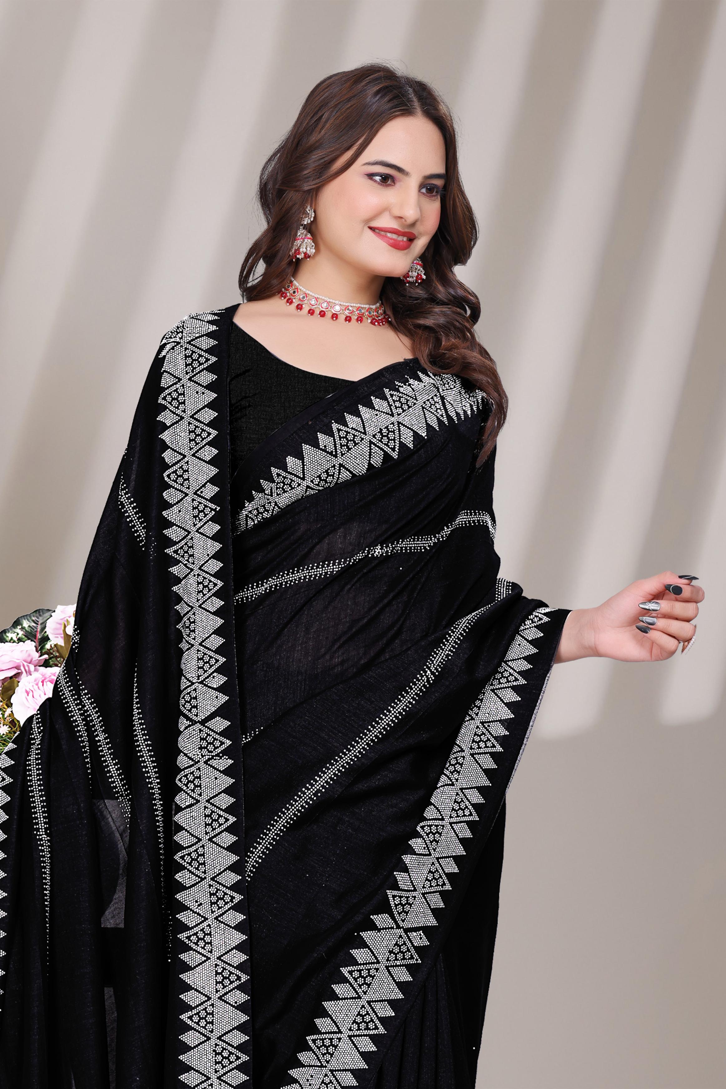 Black Georgette Diamond Work Saree