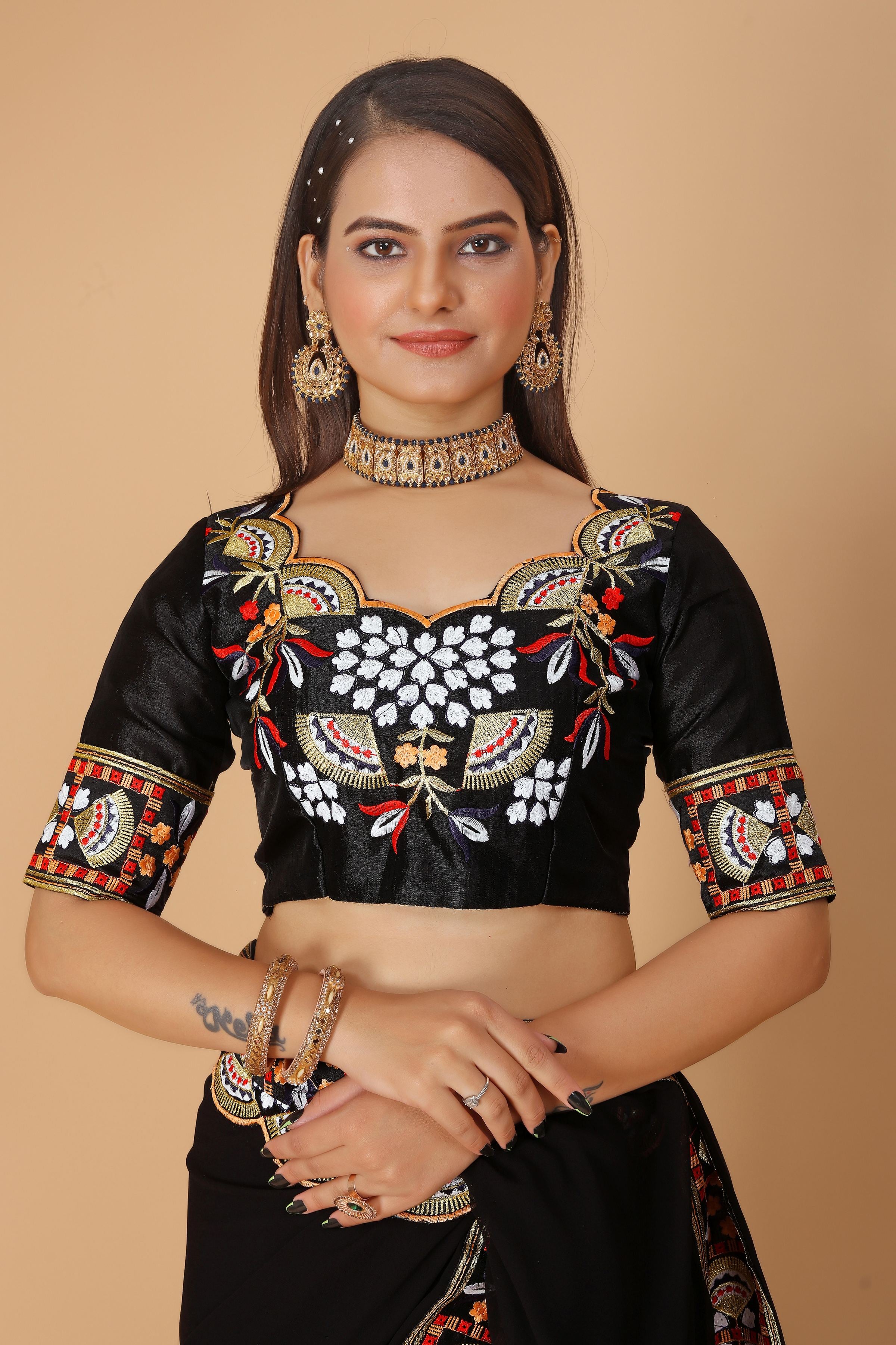 Black Georgette Saree with Heavy Ethnic Embroidery Border