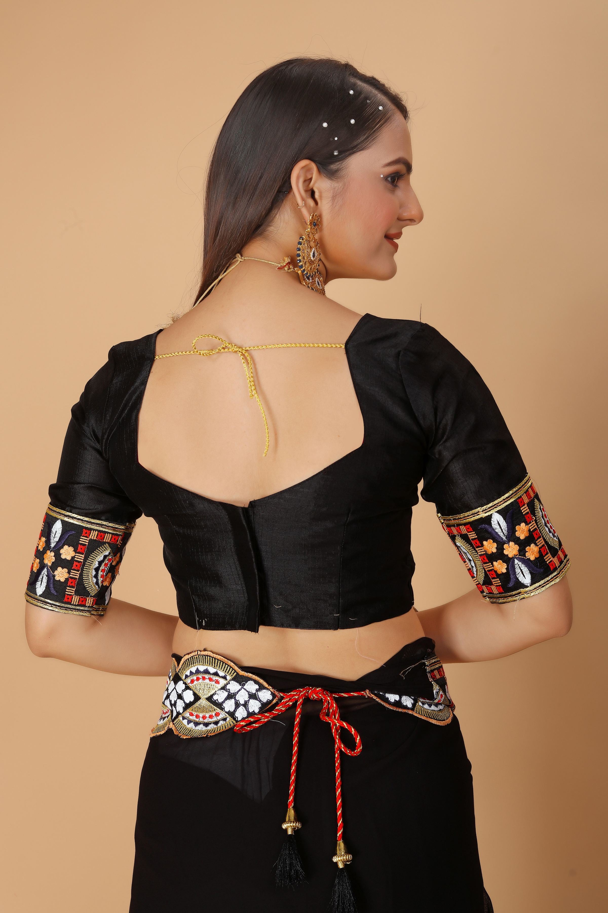 Black Georgette Saree with Heavy Ethnic Embroidery Border