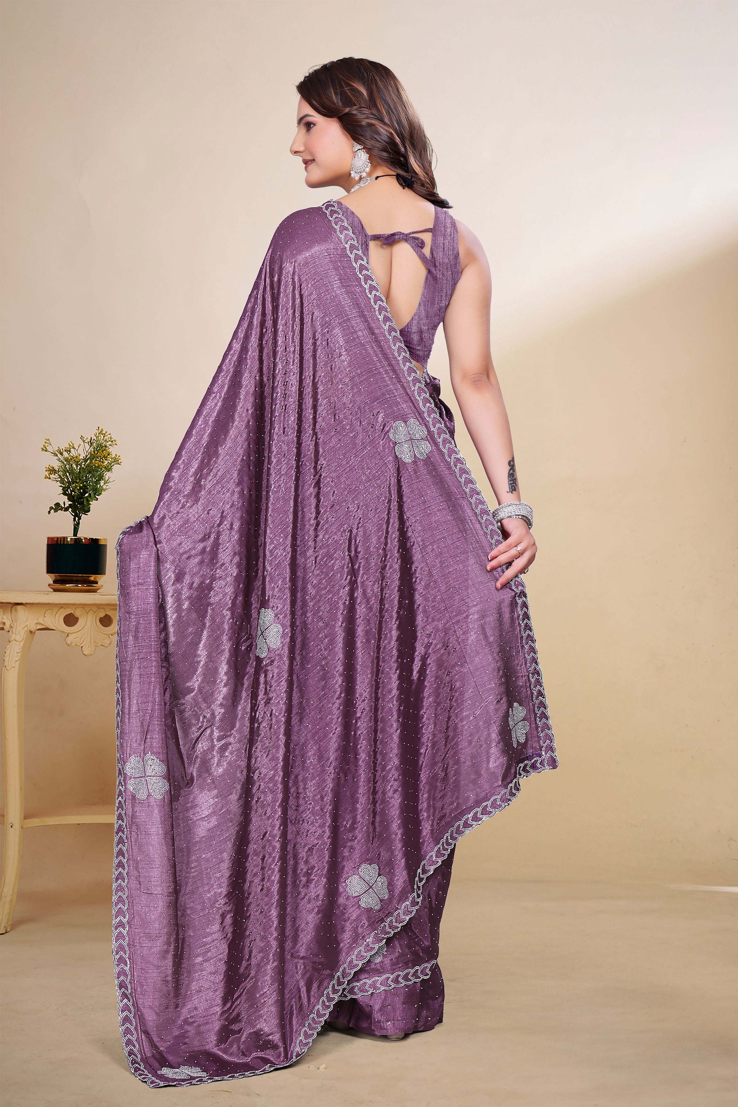 Mauve Diamond Work Georgette Designer Saree
