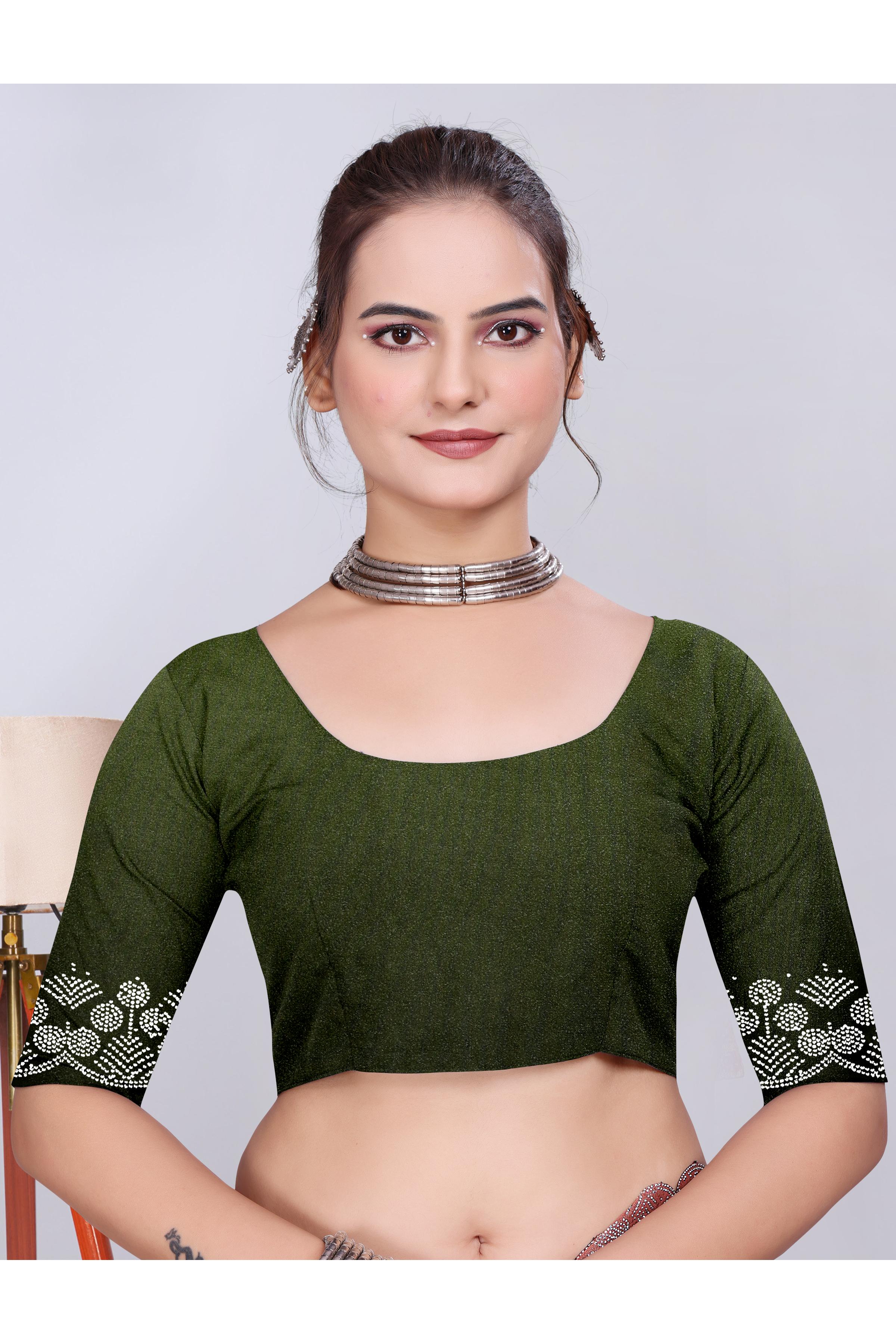 Olive Green Diamond Work Chiffon Designer Saree