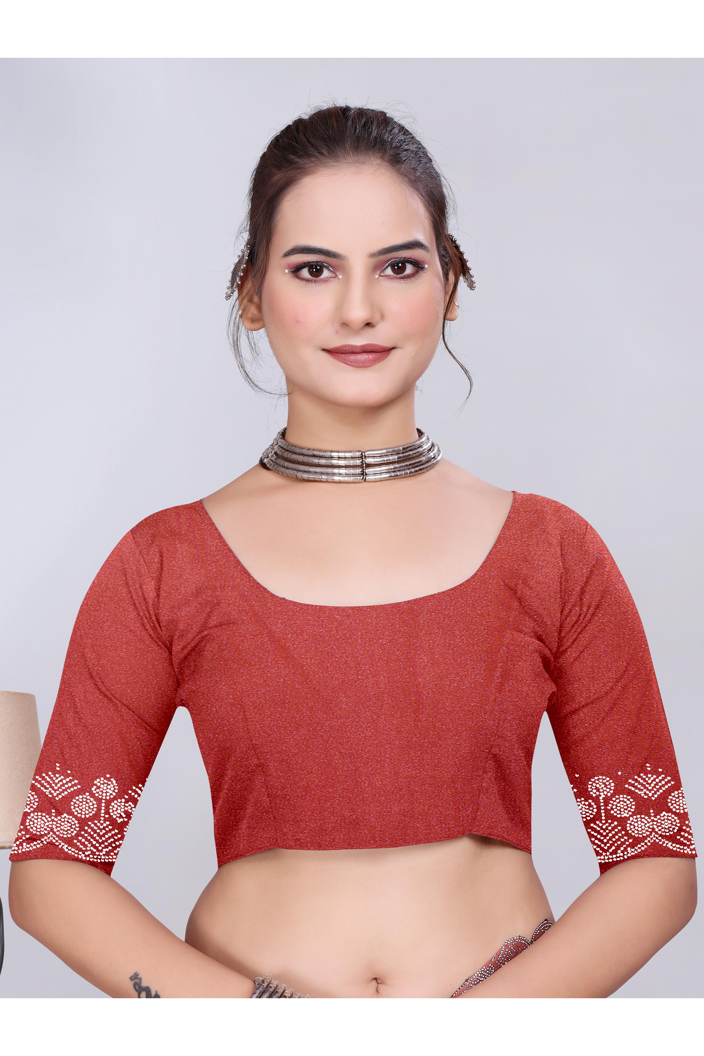 Rust Orange Diamond Work Chiffon Designer Saree