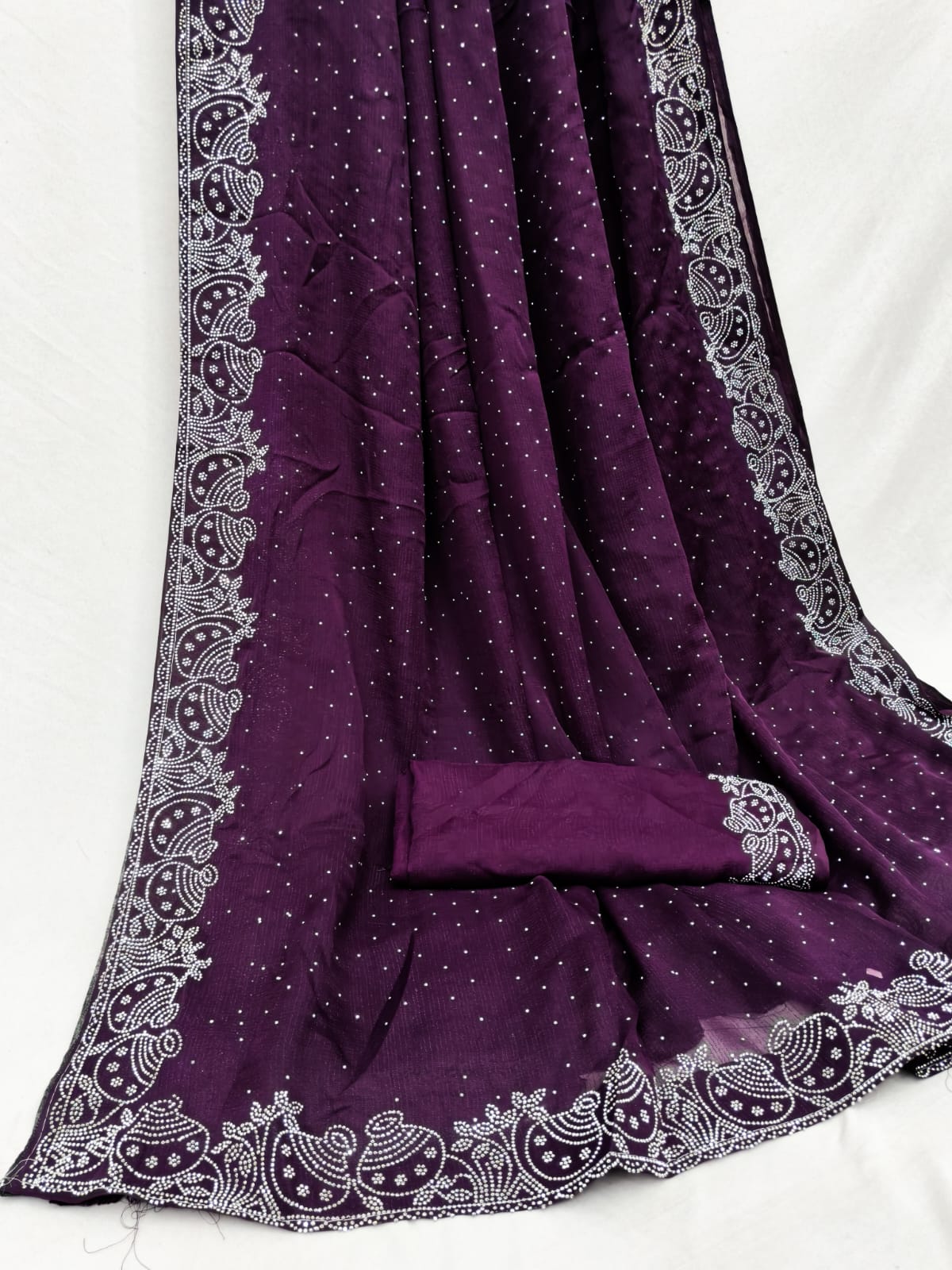 Purple Pot Style Stone Work Saree with Designer Stone Border