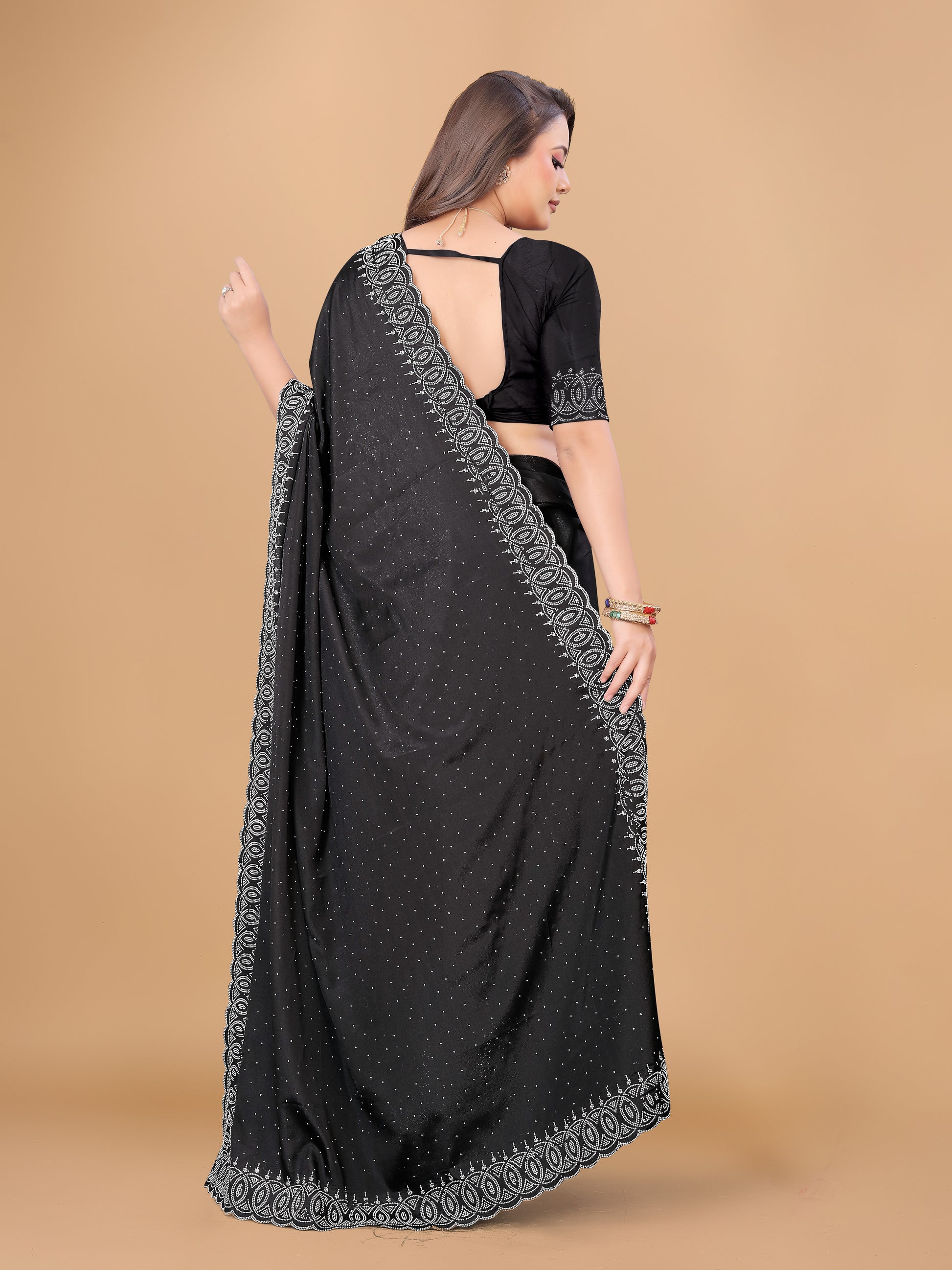 BEAUTIFUL DIAMOND WORK CREPE SAREE WITH BLOUSE