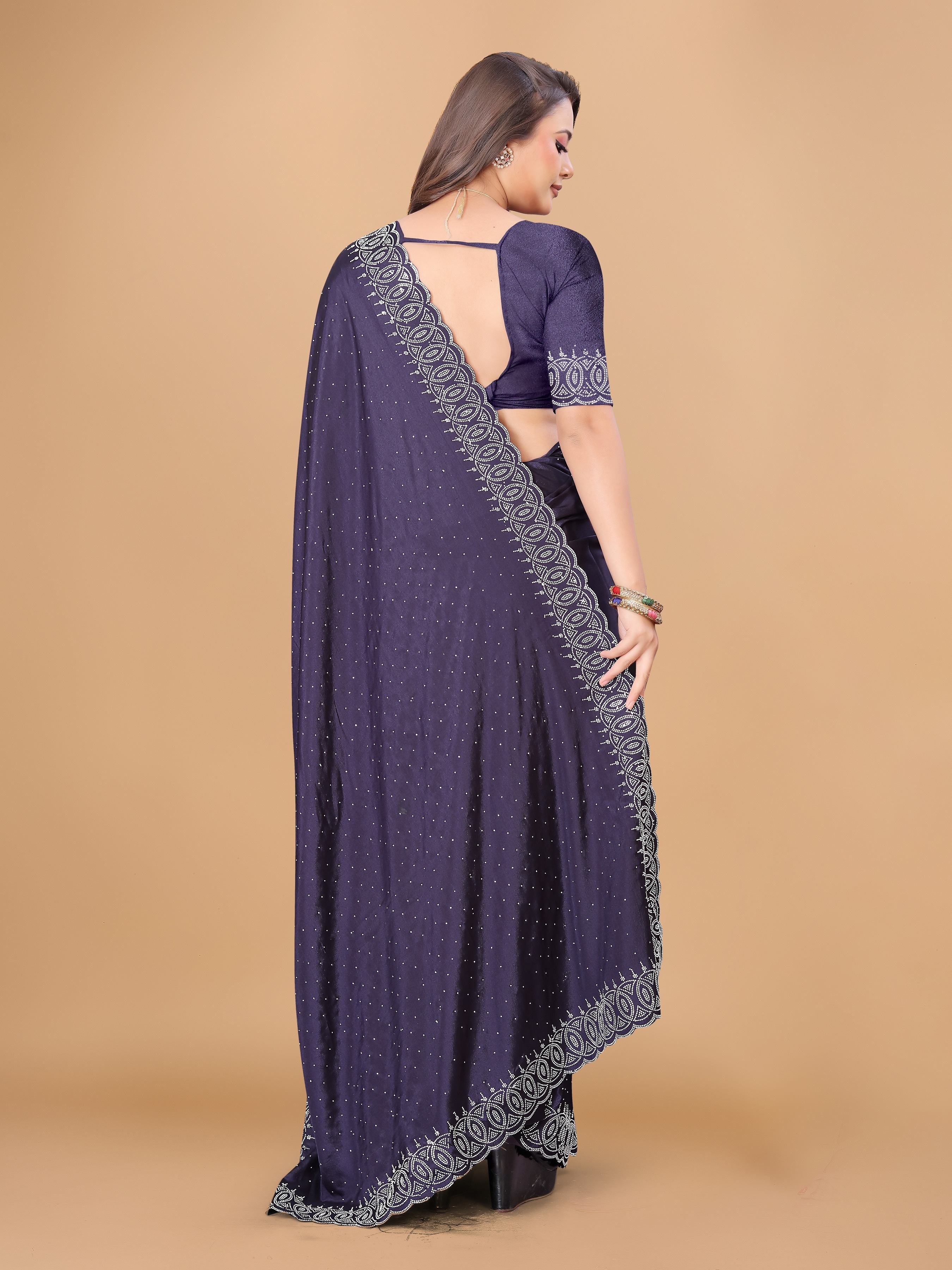 Indigo Purple Georgette Diamond Work Party Wear Saree